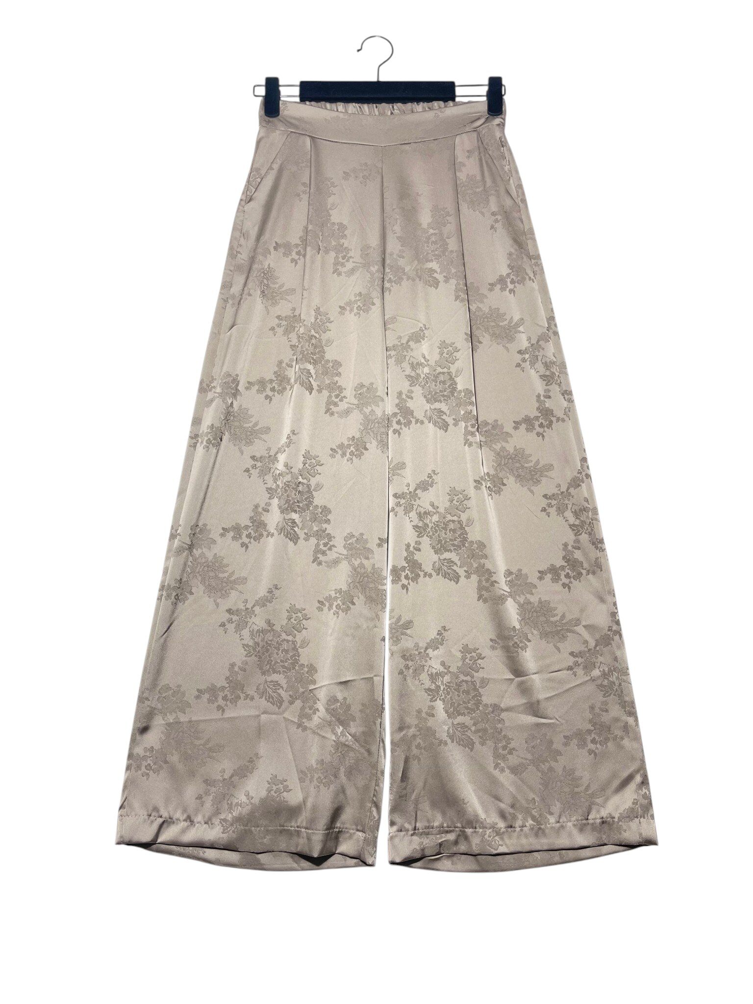 Grossiste Elegance - Pantalon palazzo en satin imprimé floral, élastiqué à la taille