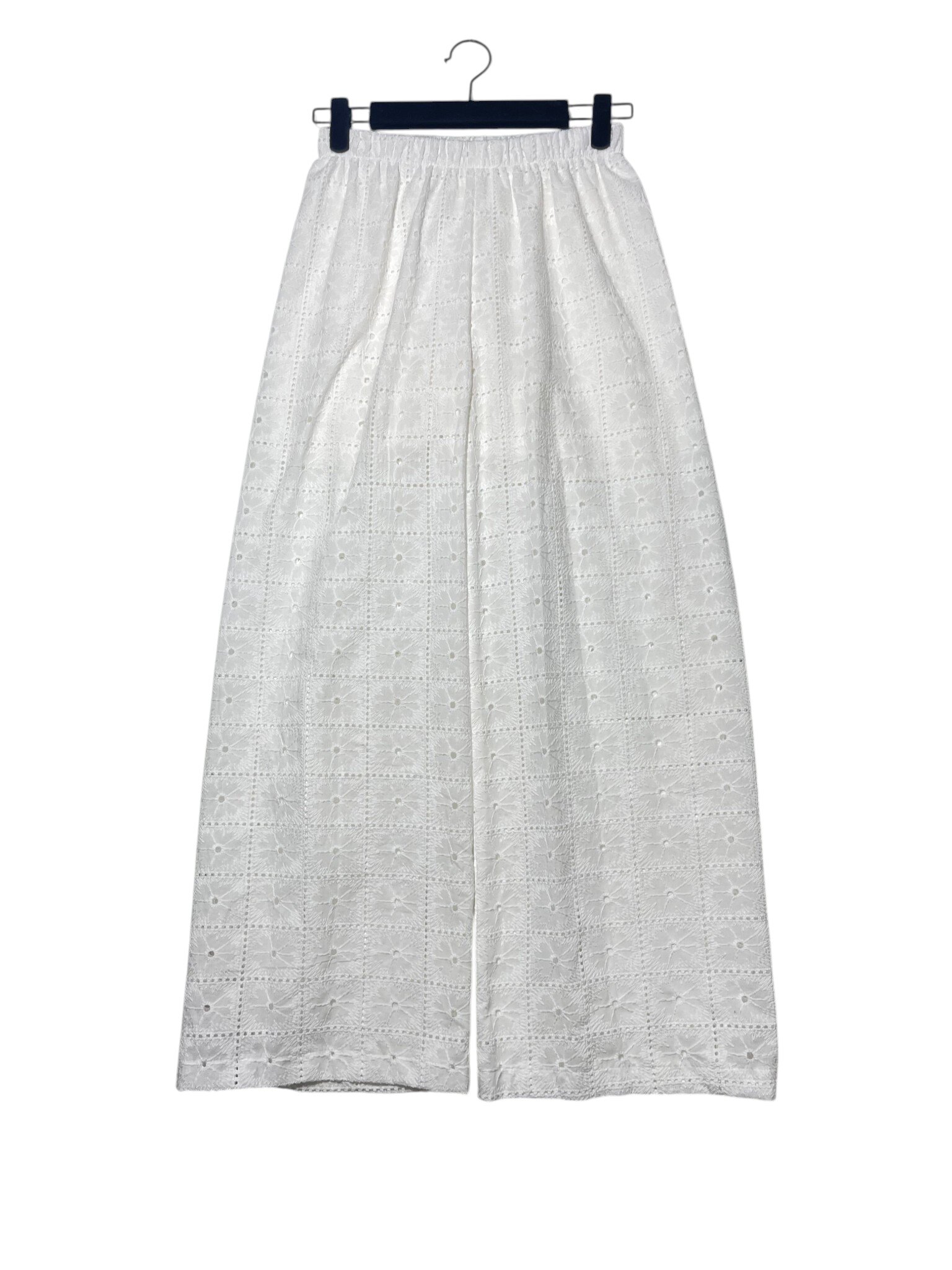 Mayorista Elegance - Pantalón palazzo de bordado inglés con cintura elástica, forrado por dentro