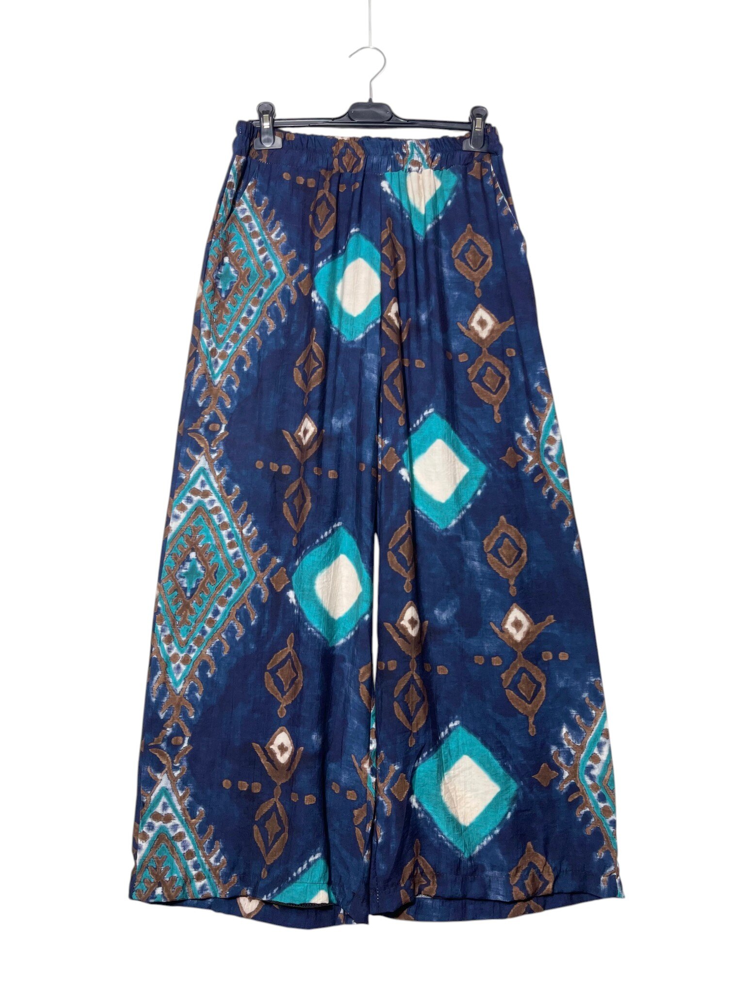 Mayorista Elegance - Pantalón palazzo de pura viscosa, cintura elástica con bolsillos laterales