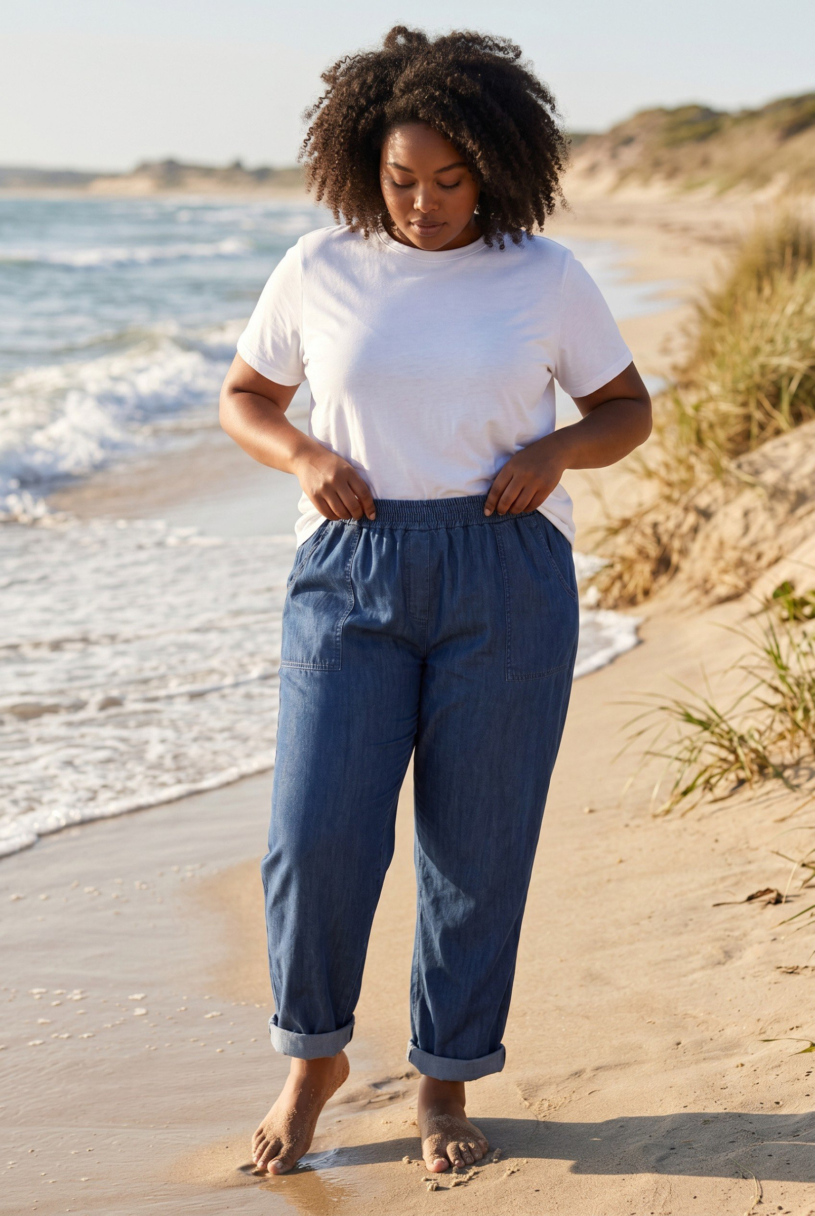 Wholesaler Elegance - Big size chambray pants in regular fit
