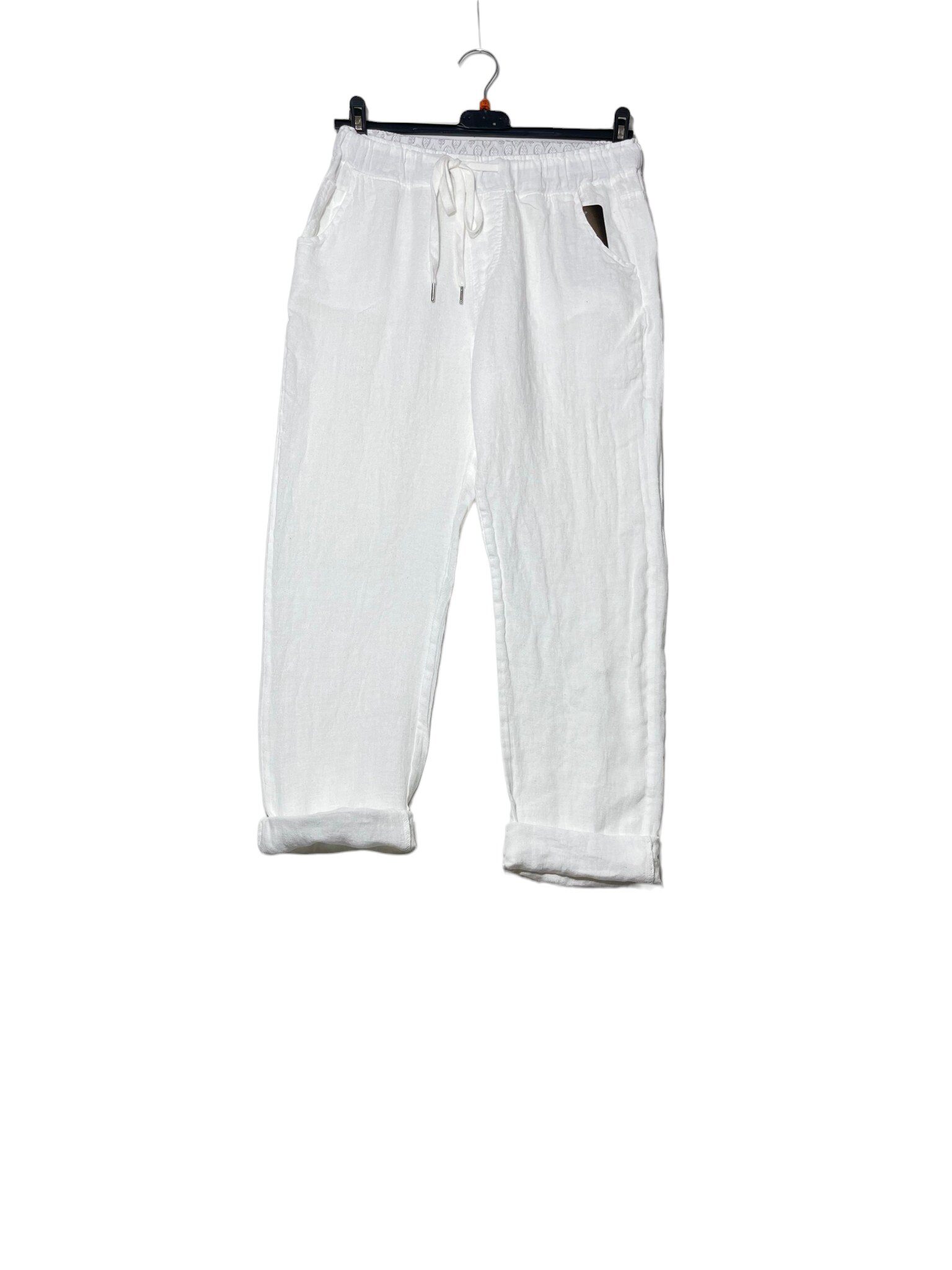 Mayorista Elegance - Pantalones de corte regular en lino puro con cordón