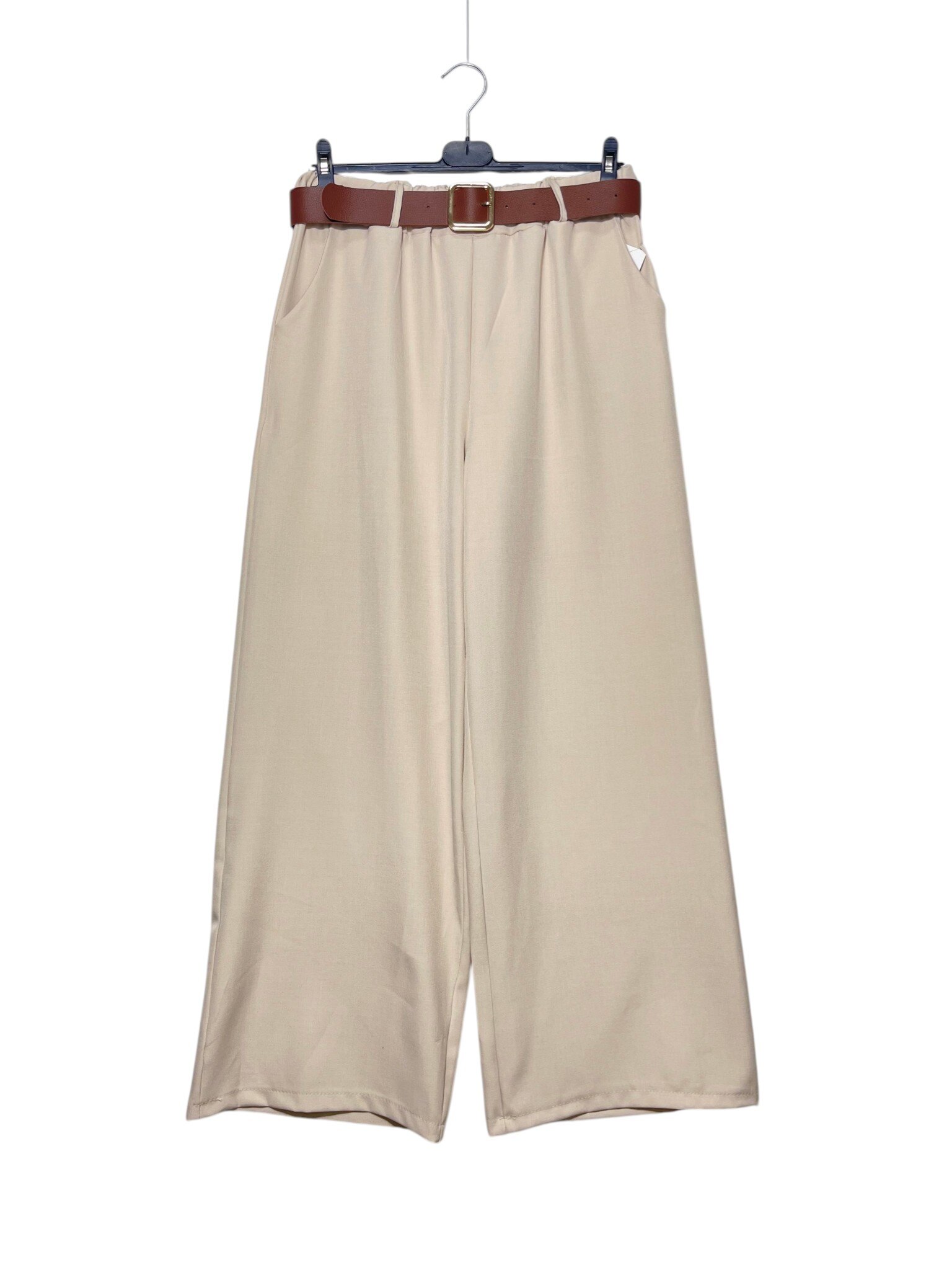 Mayorista Elegance - Pantalón palazzo con cinturón, cintura elástica y bolsillos laterales
