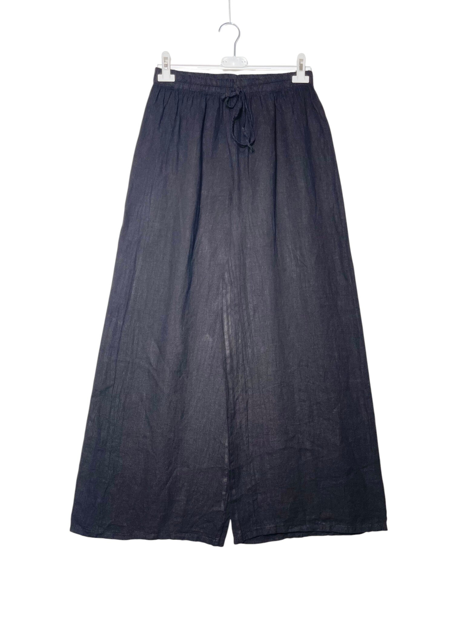 Mayorista Elegance - Pantalón palazzo de lino puro con cordón ajustable (talla hasta 48)