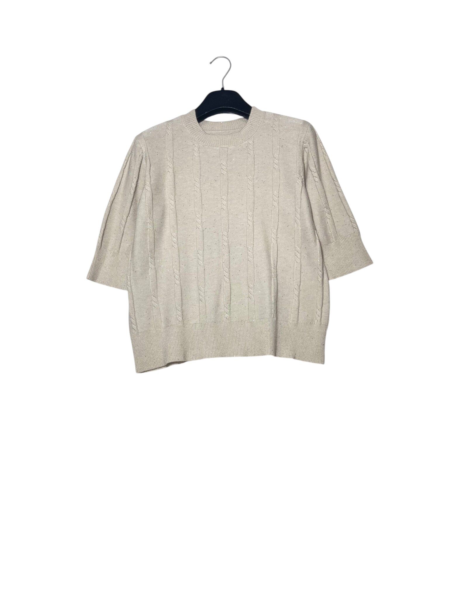 Wholesaler Elegance - Cable knit sweater with three-quarter sleeves and sequins