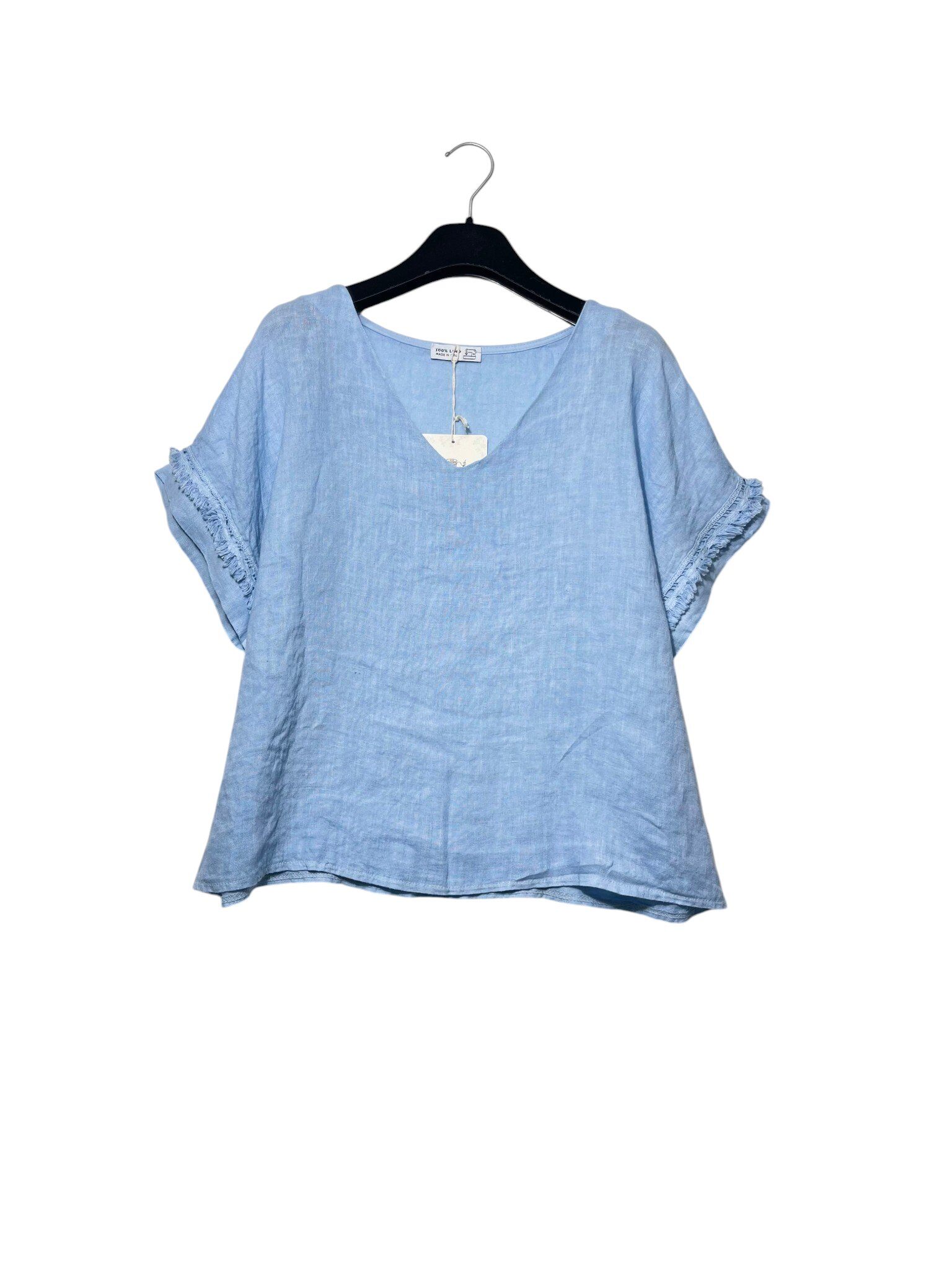 Grossiste Elegance - Pull en lin col en V avec franges sur les manches