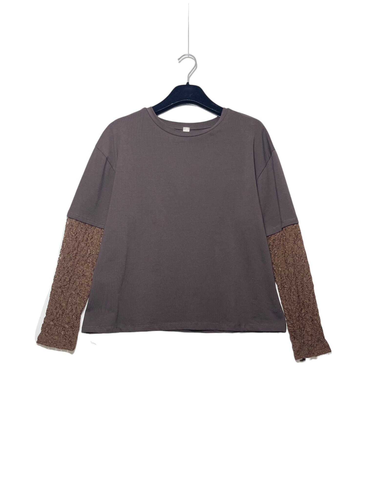 Grossista Elegance - Maglietta over girocollo con maniche pizzo elasticizzato