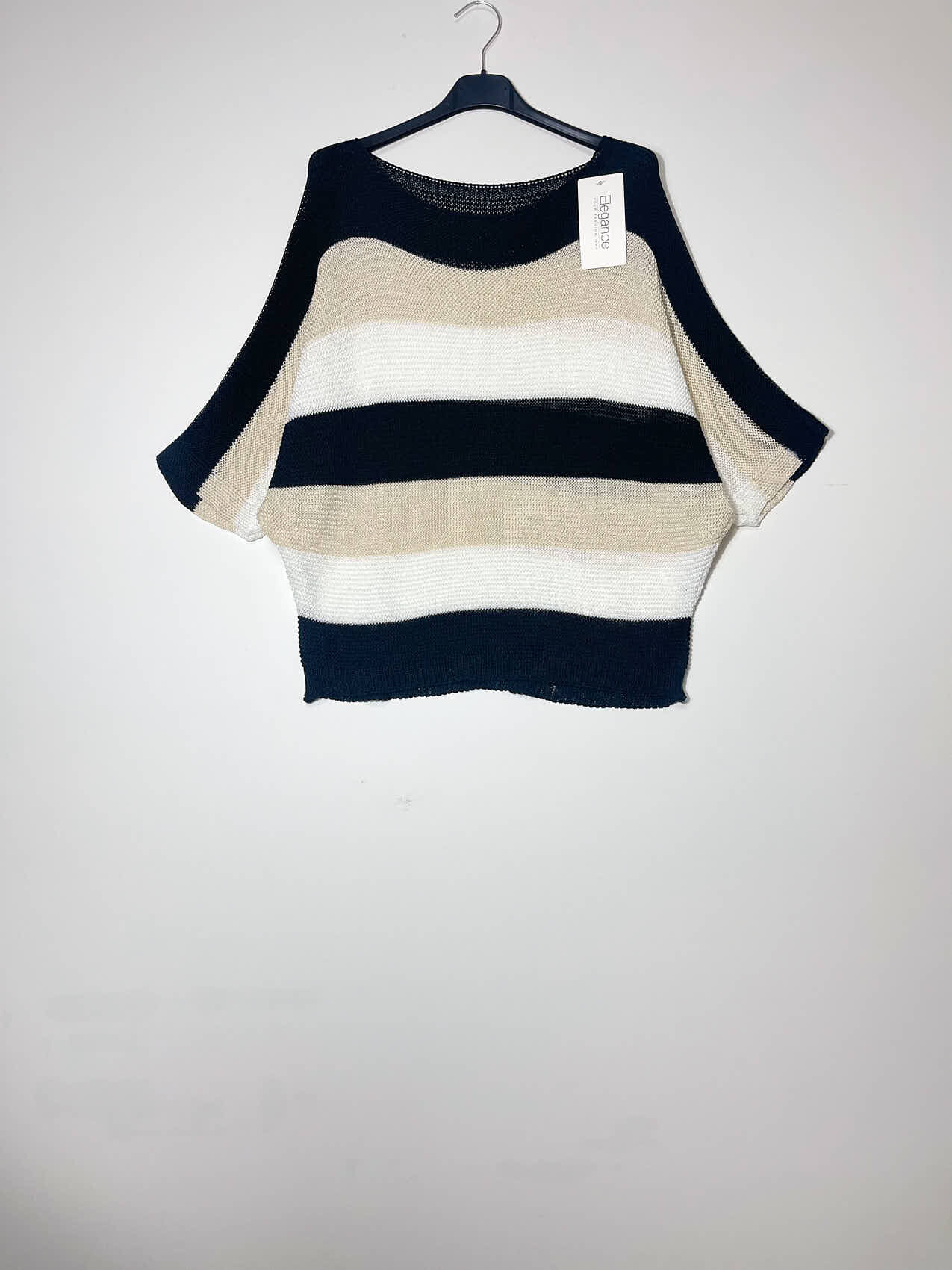 Grossista Elegance - Maglia in filo multicolore con maniche a tre quarti