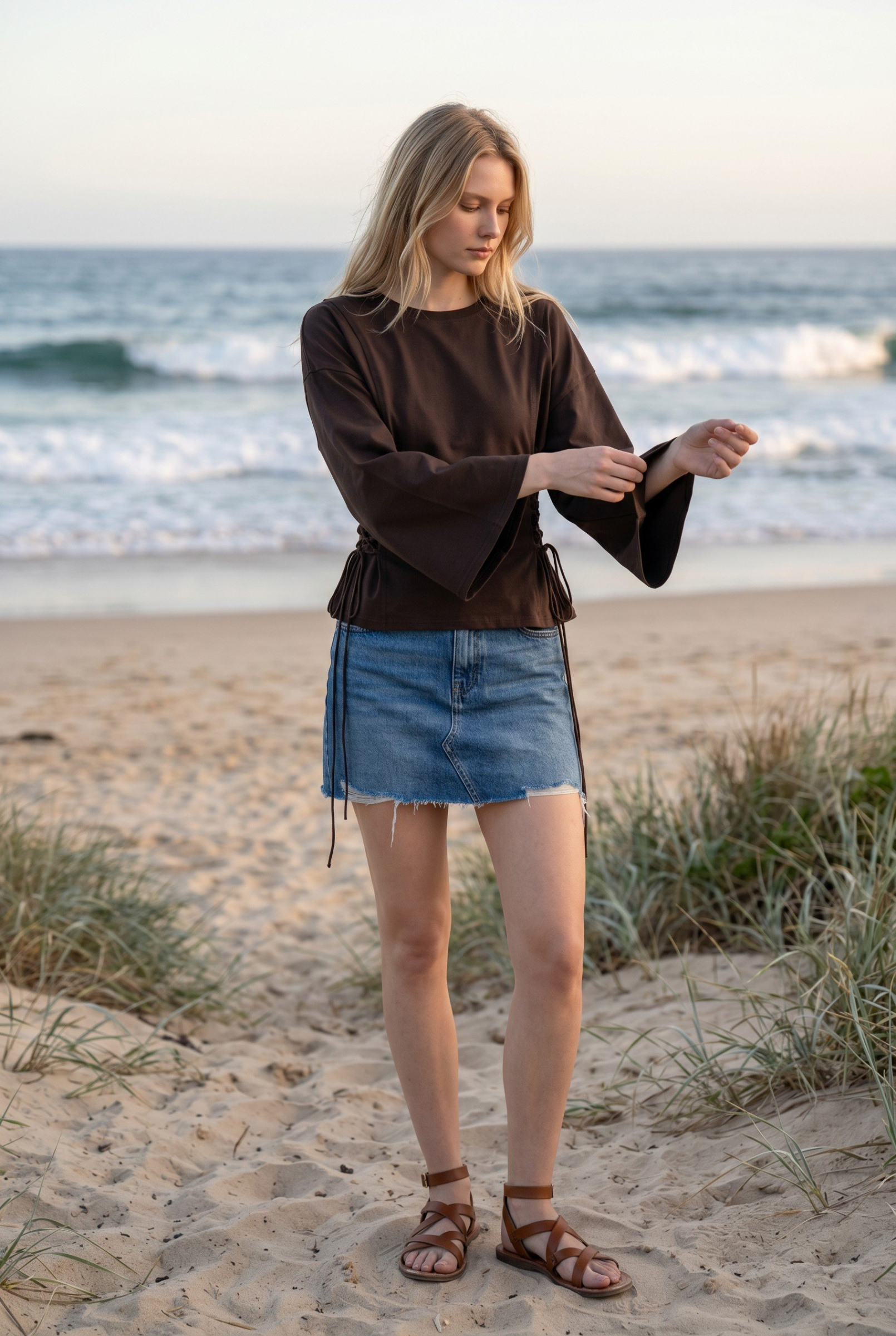 Mayorista Elegance - Camiseta oversize de manga 3/4 con cintura fruncida