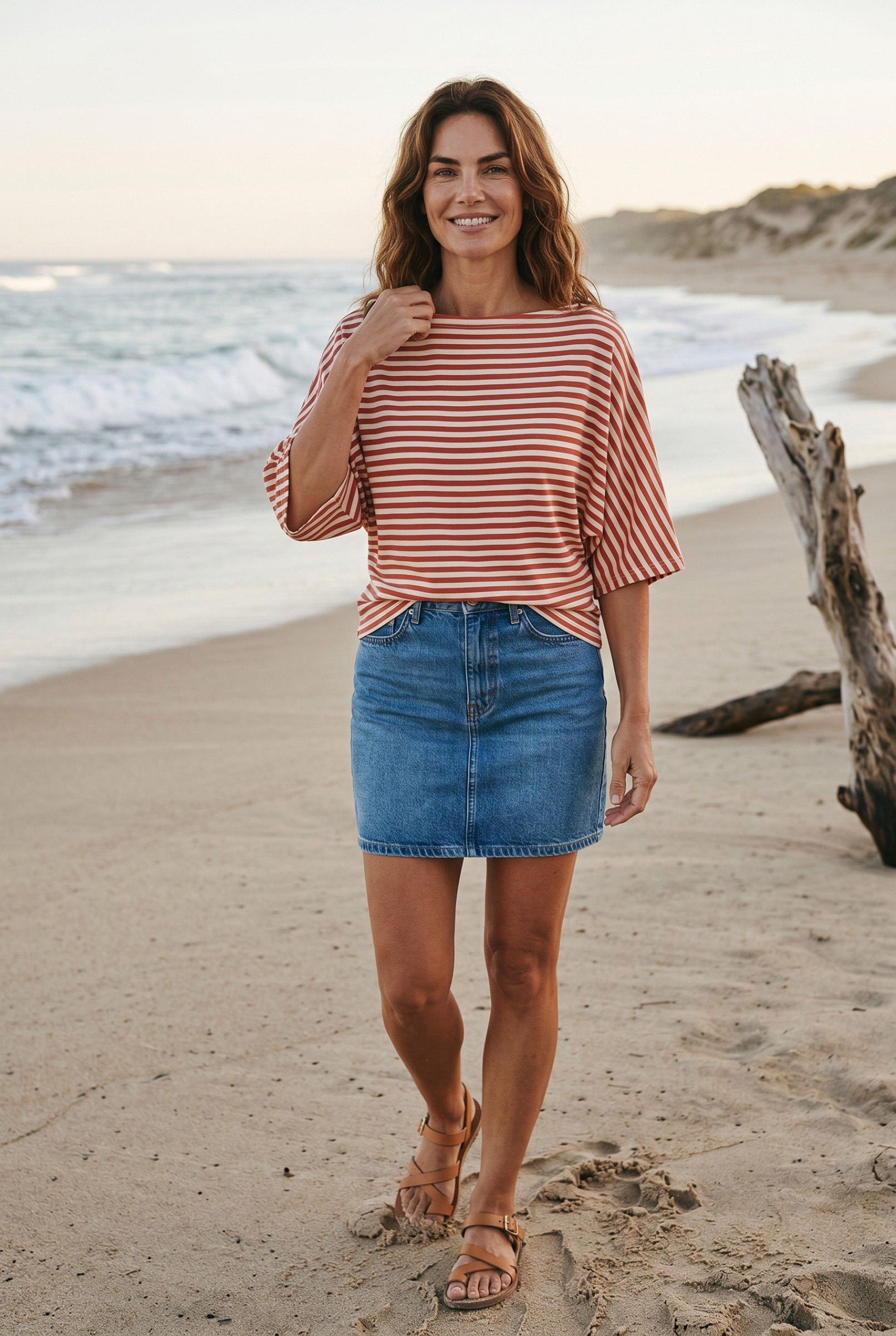 Wholesaler Elegance - Soft neckline striped three-quarter sleeve t-shirt