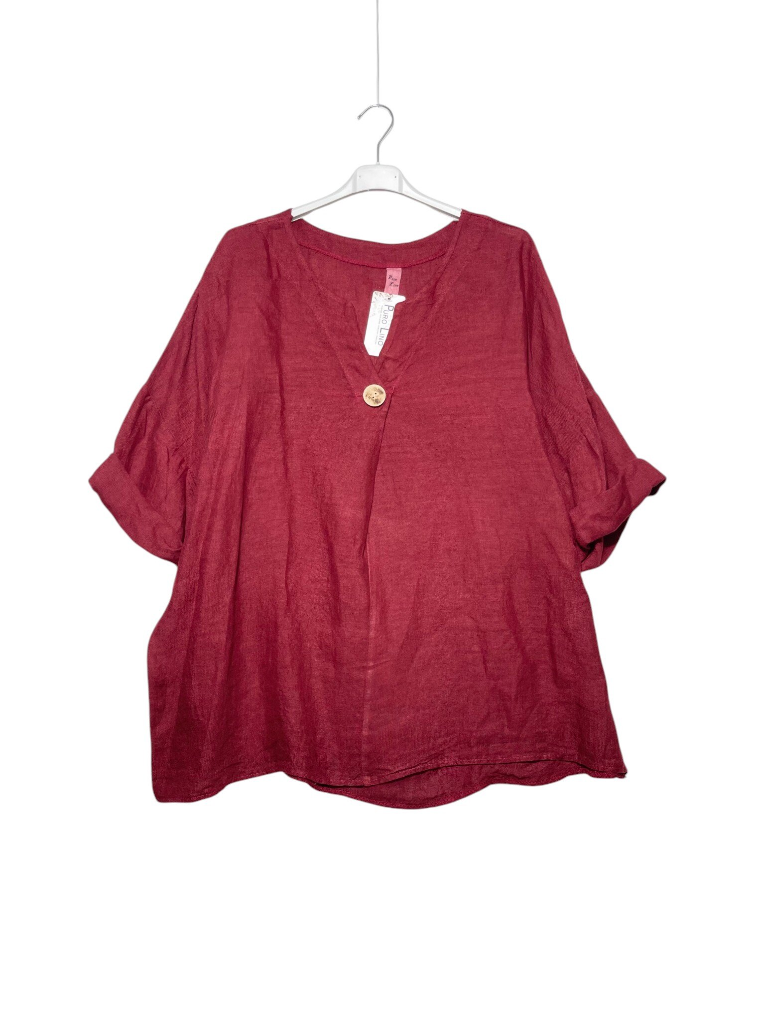 Grossista Elegance - Maglia big size in puro lino con scollo v col bottone
