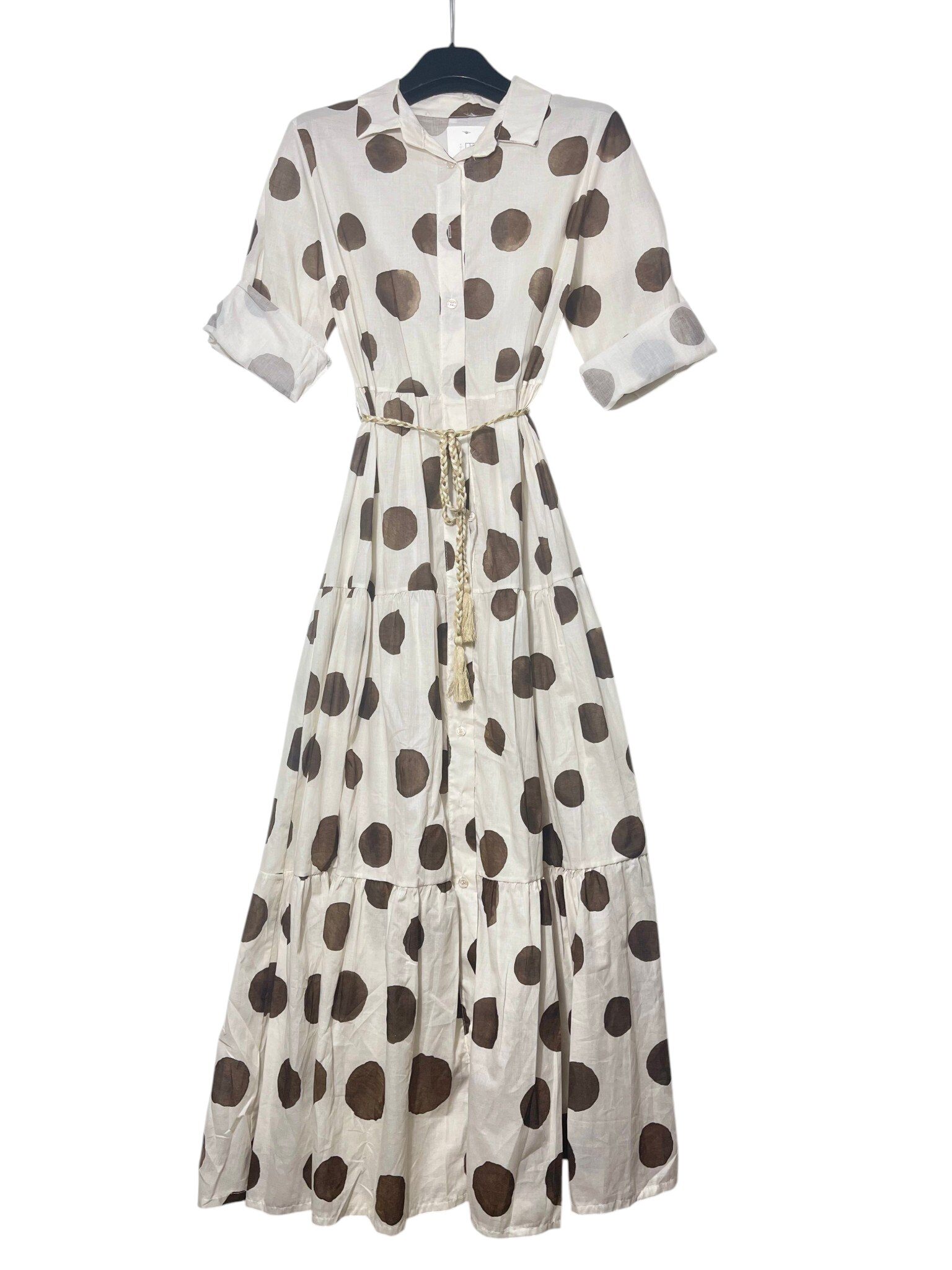 Wholesaler Elegance - Long tiered shirt dress with polka dot print
