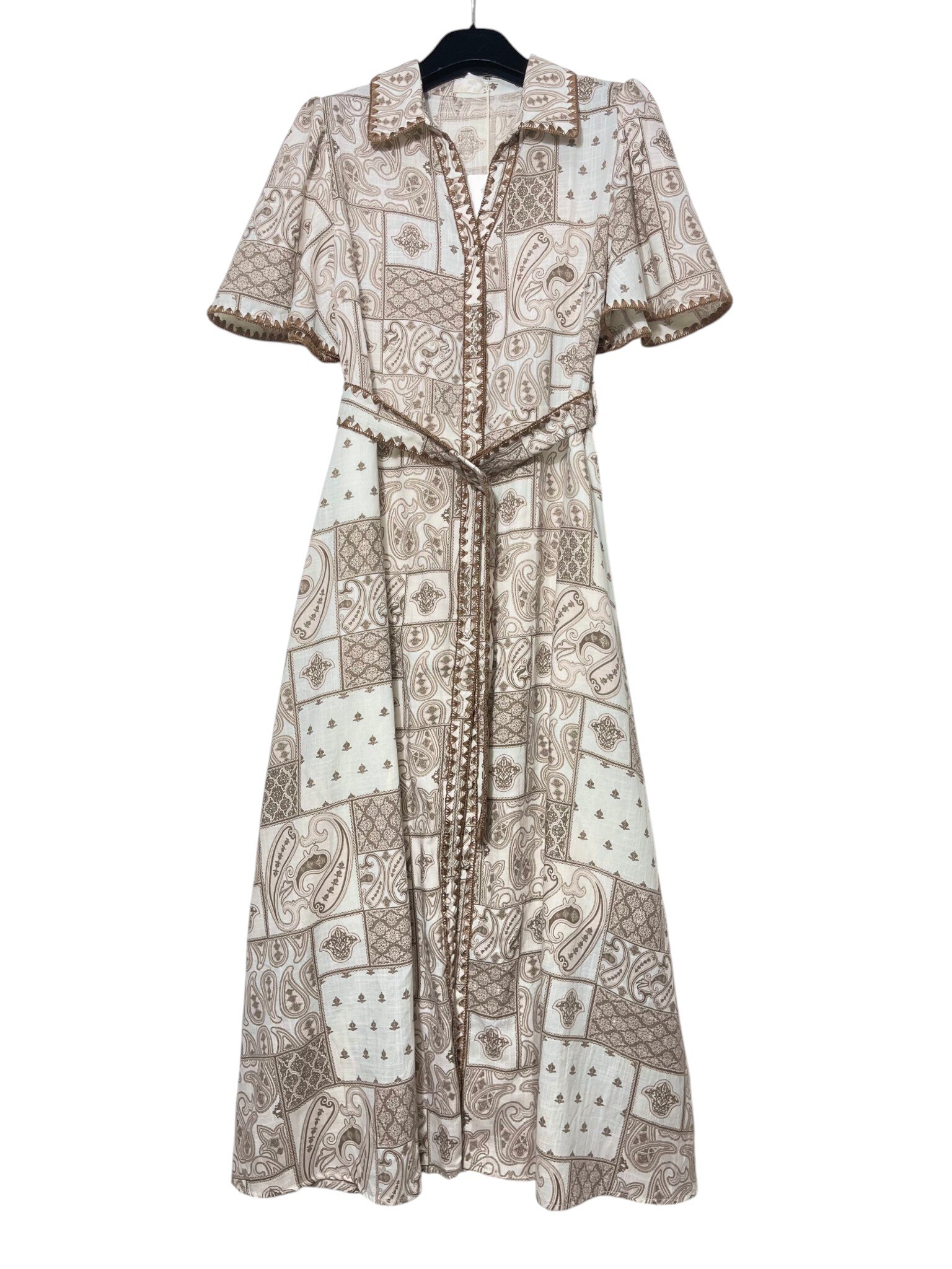 Mayorista Elegance - Vestido camisero de mezcla de lino con bordados en los bordes