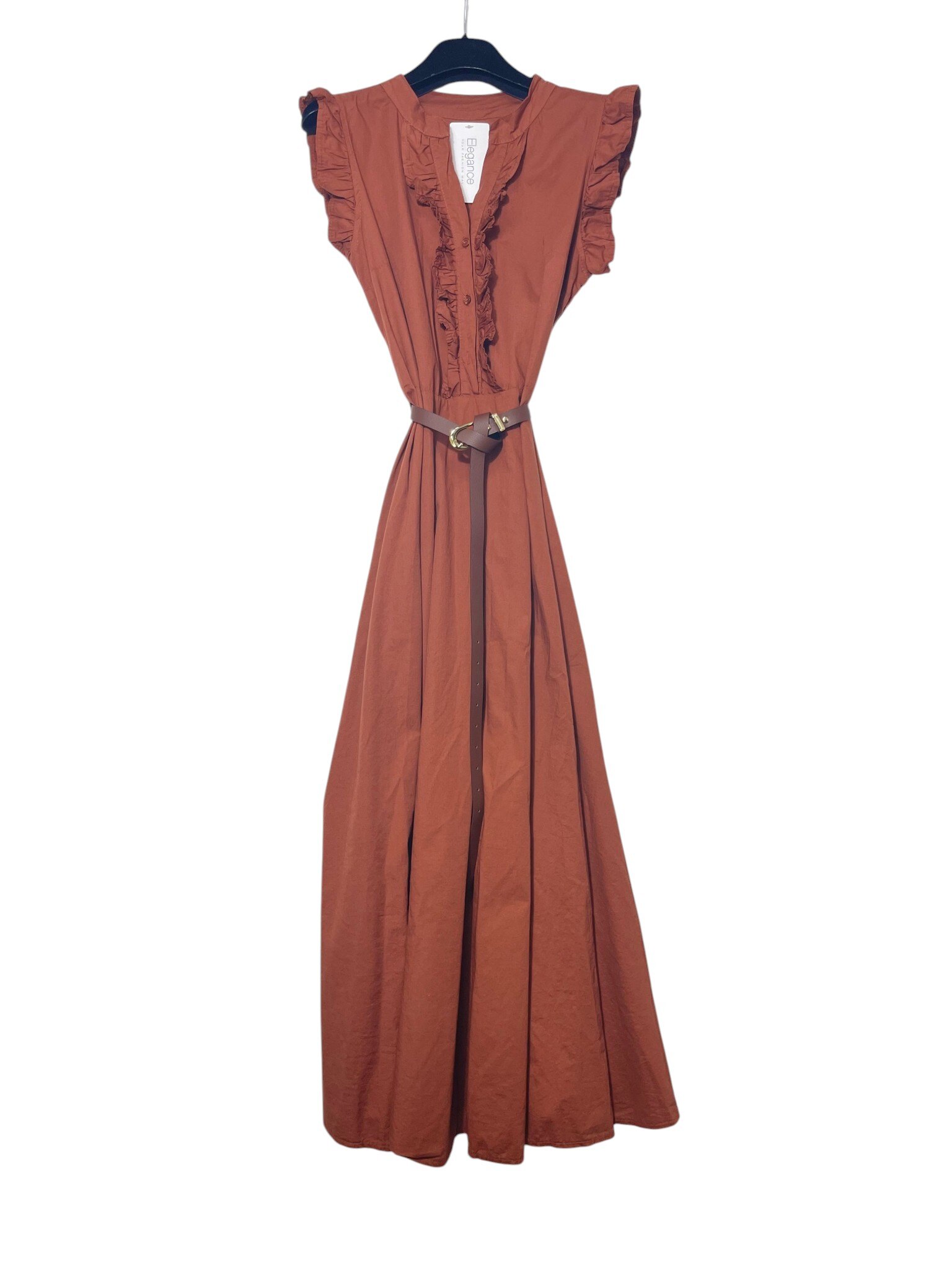 Mayorista Elegance - Vestido largo con botones y volantes