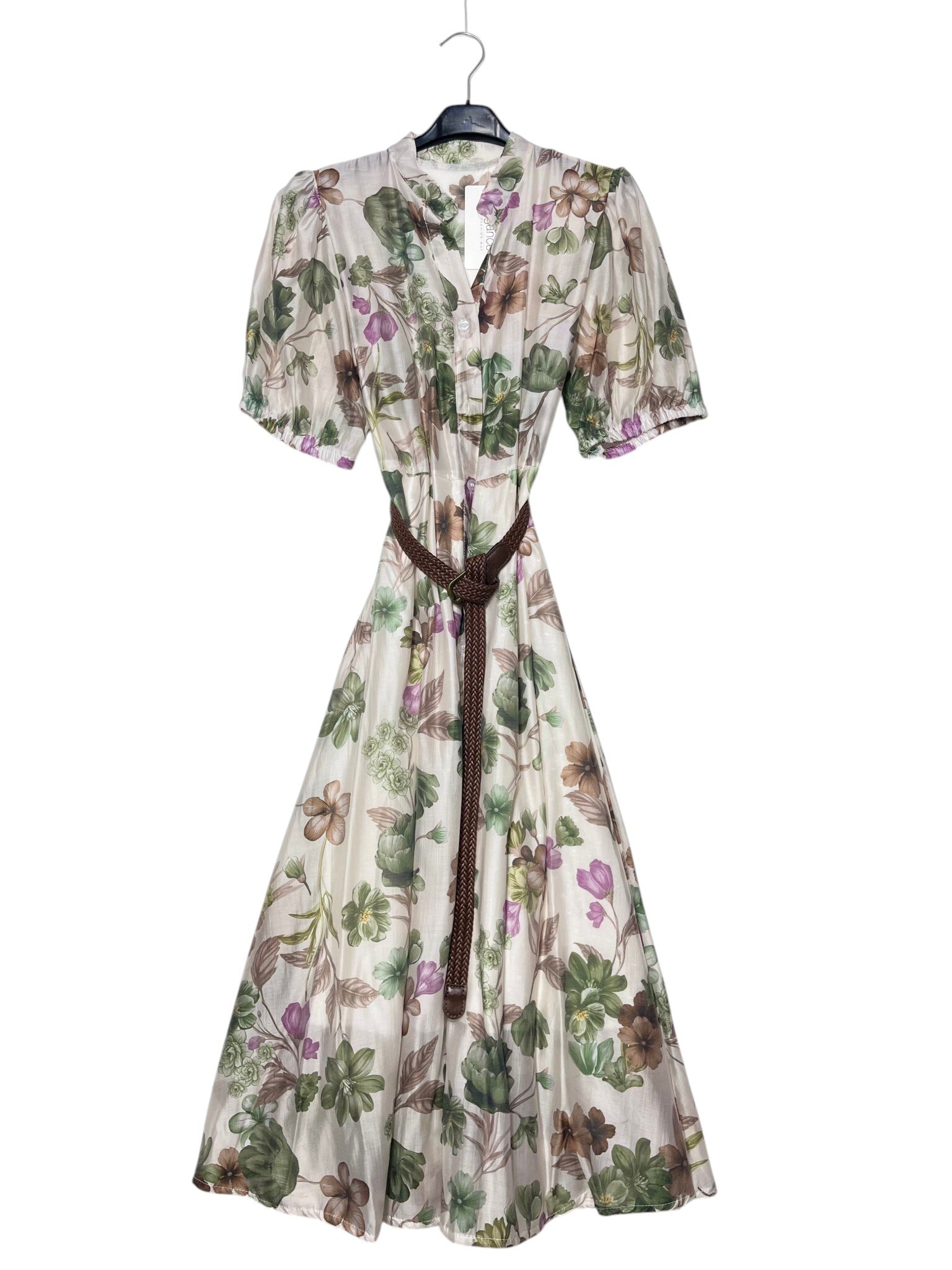 Mayorista Elegance - Vestido camisero de flores con mangas cortas