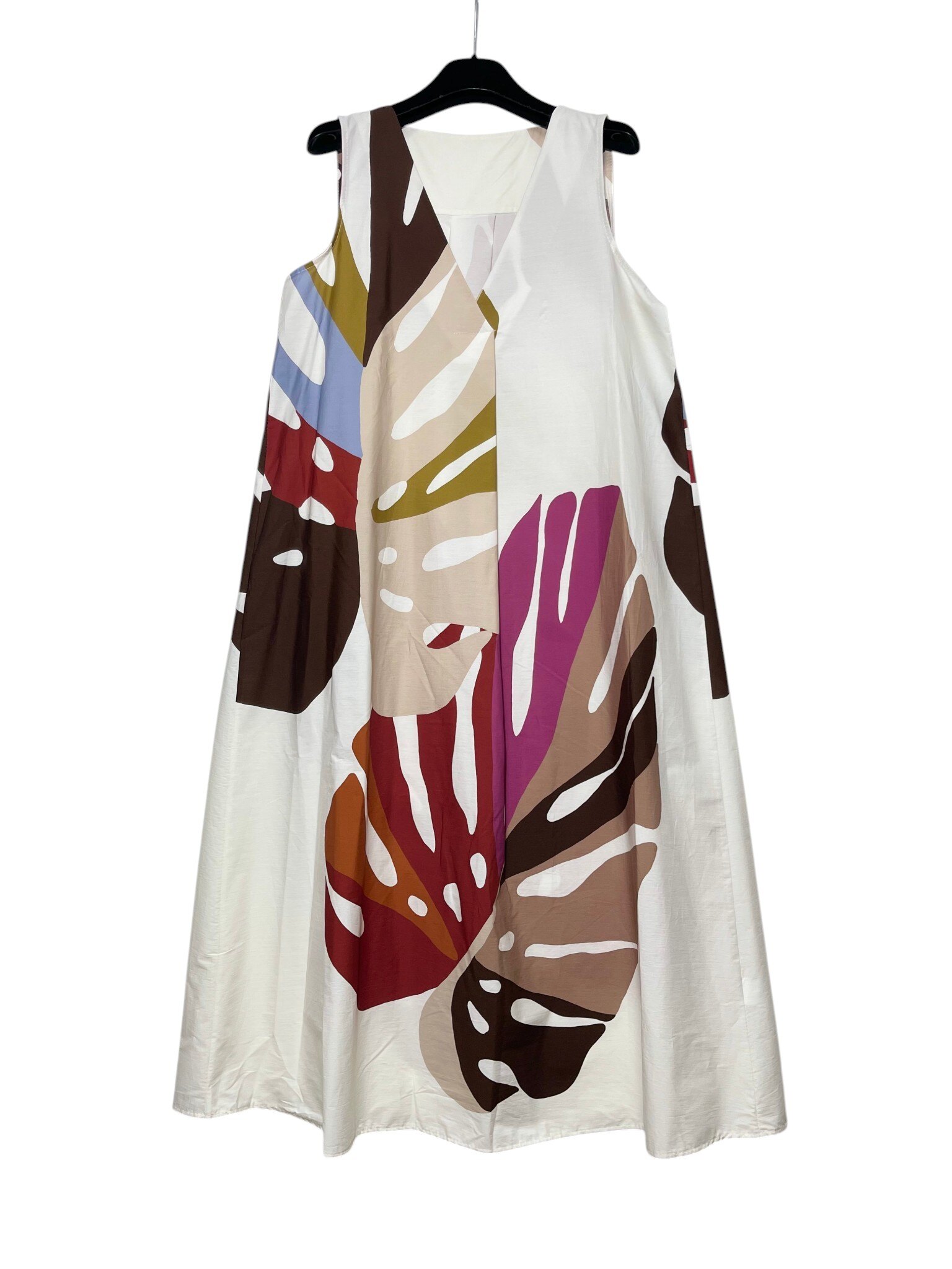 Mayorista Elegance - Vestido largo con escote en V y pinzas, estampado de hojas multicolor