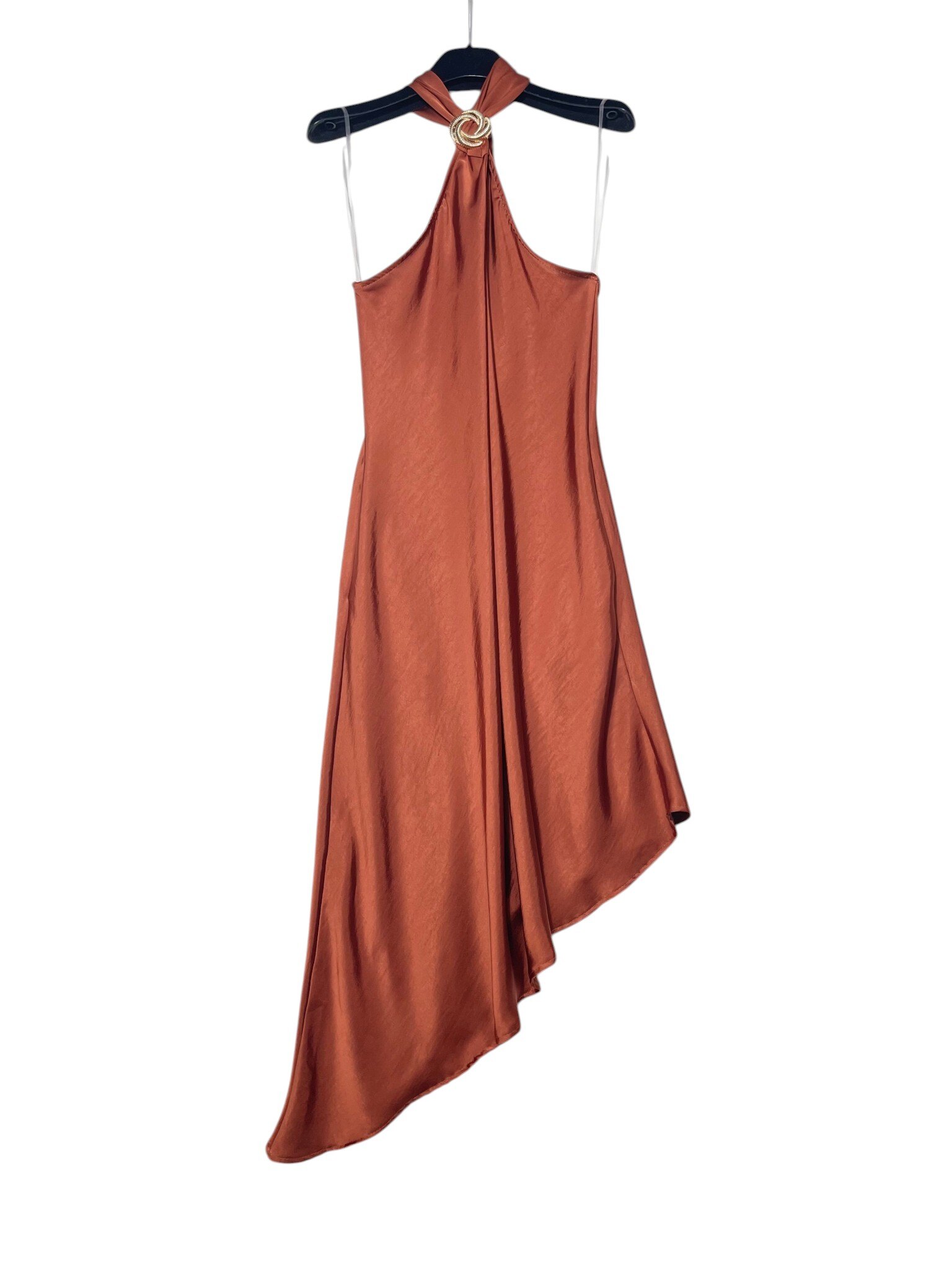 Mayorista Elegance - Vestido asimétrico con escote halter, bolsillos laterales
