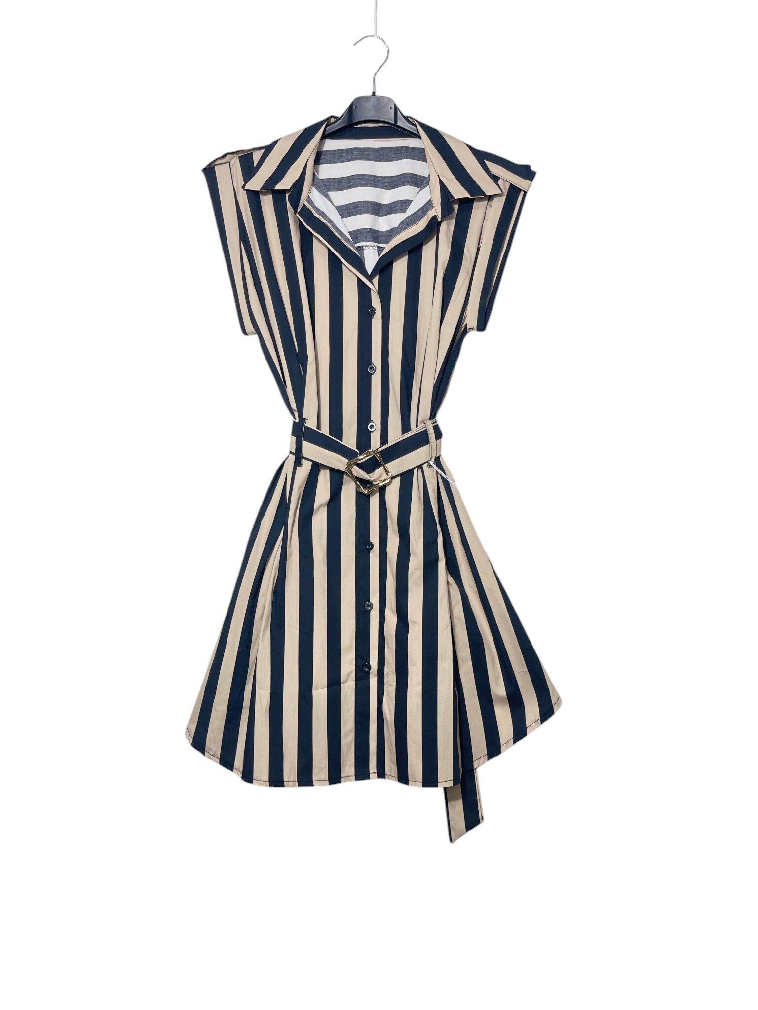 Mayorista Elegance - Vestido corto camisero sin mangas a rayas verticales