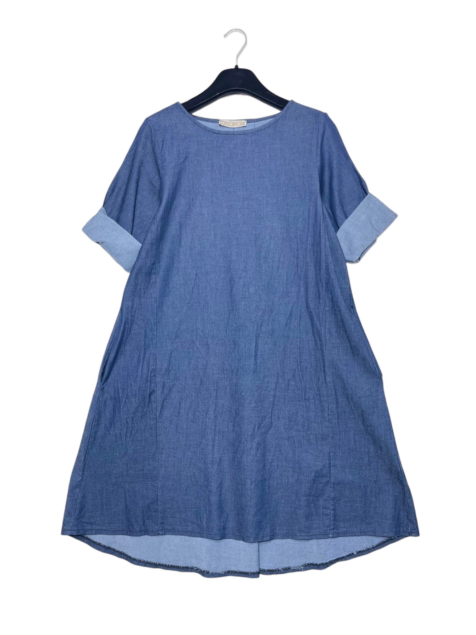 Mayorista Elegance - Vestido acampanado de chambray con bolsillos laterales