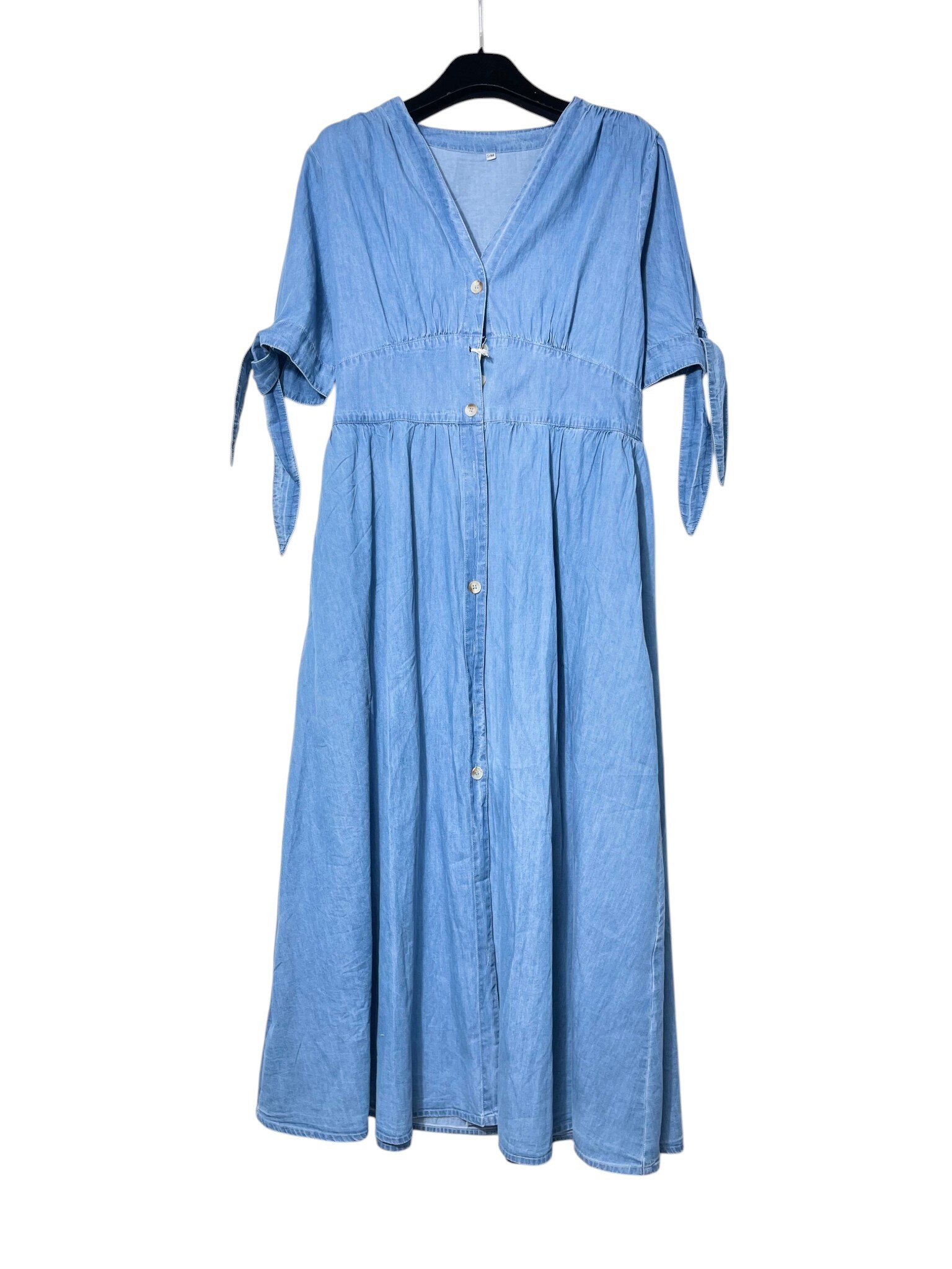 Wholesaler Elegance - Chambray shirt dress with V-neck and bow-tie sleeves
