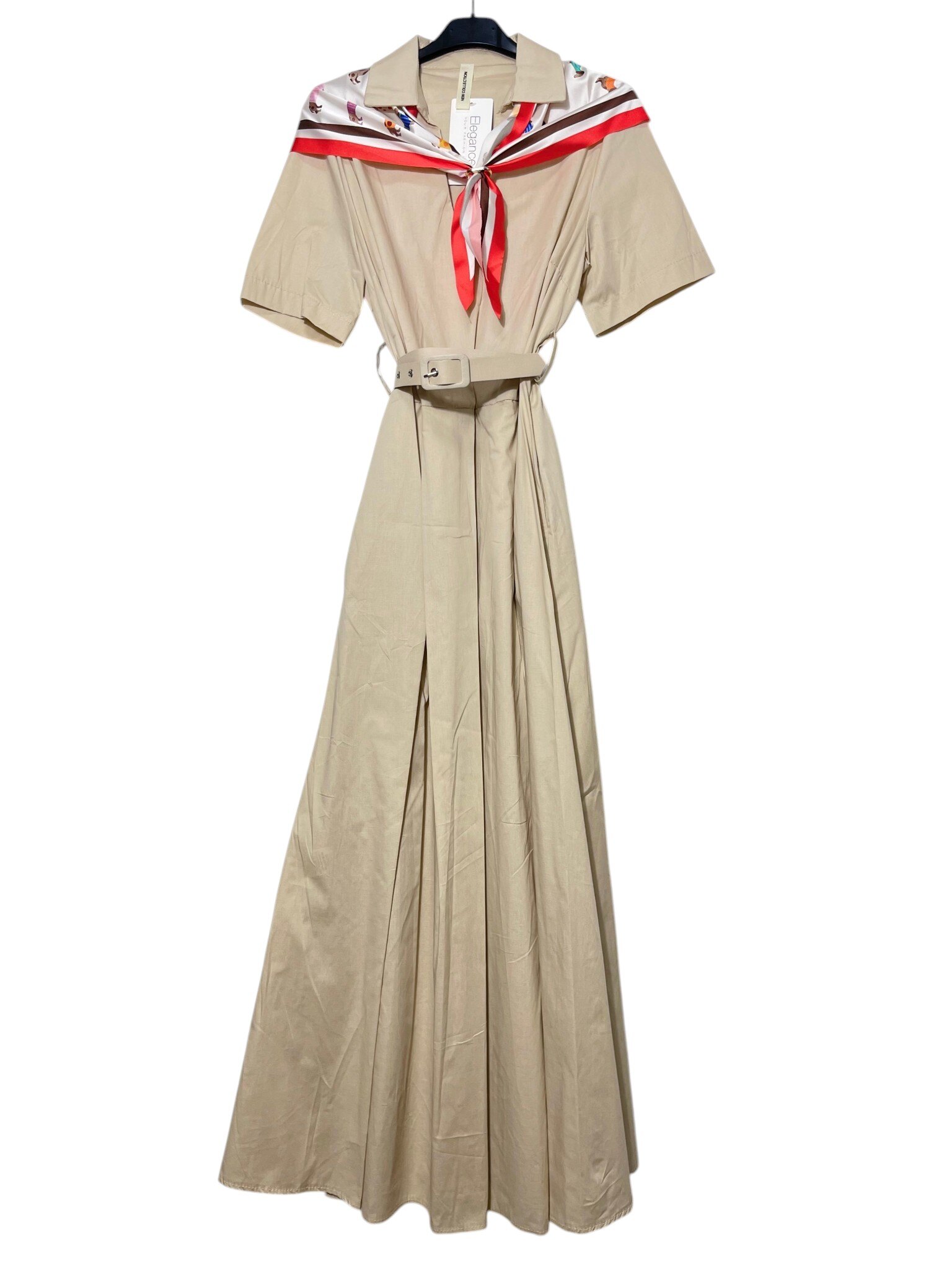 Mayorista Elegance - Vestido largo de algodón puro con escote en V y pañuelo