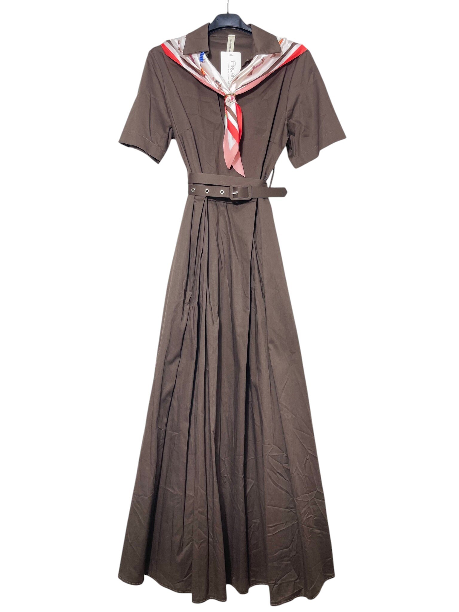 Wholesaler Elegance - Long dress in pure cotton V-neck with scarf