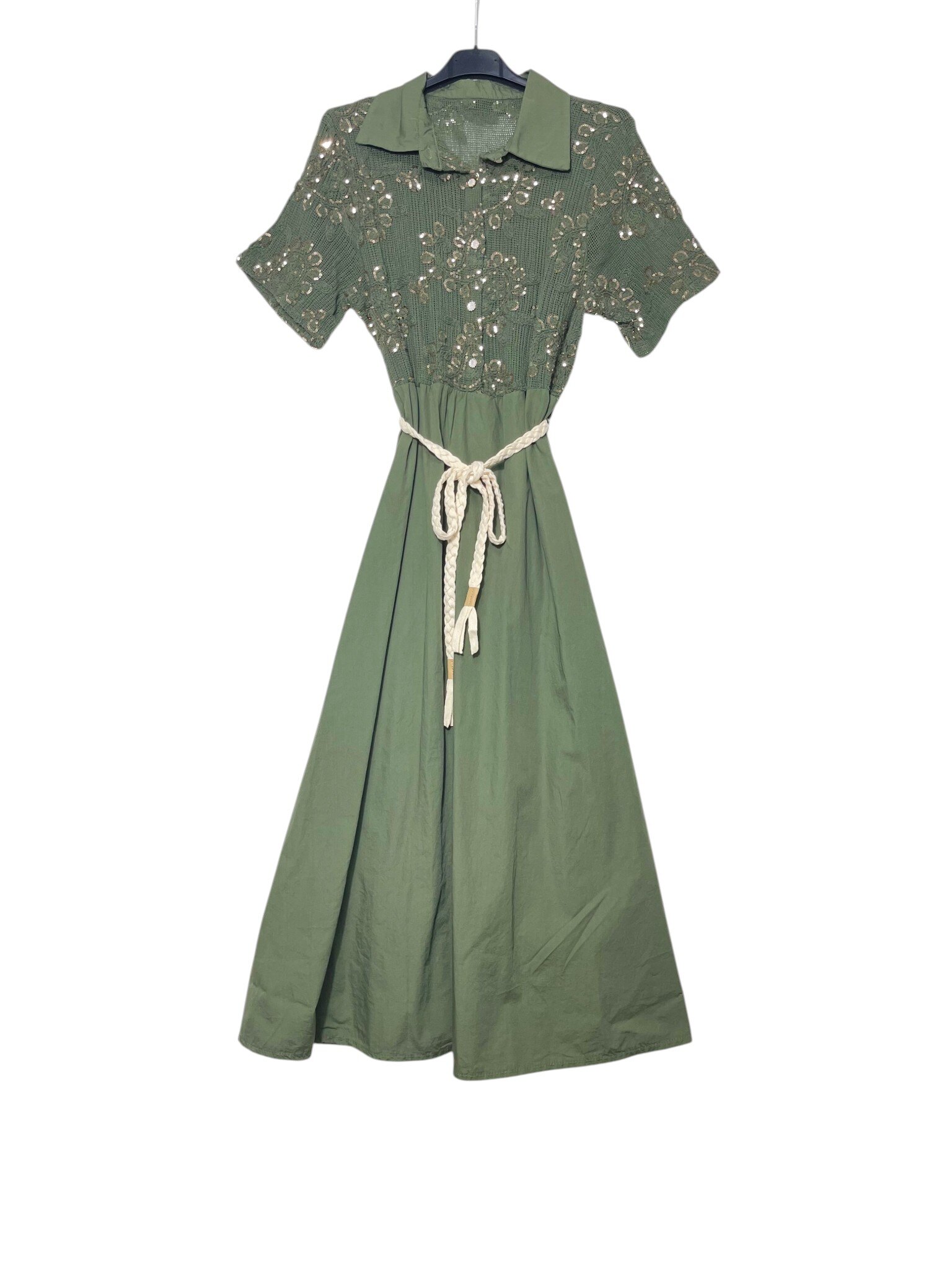 Mayorista Elegance - Vestido con botones de crochet y lentejuelas