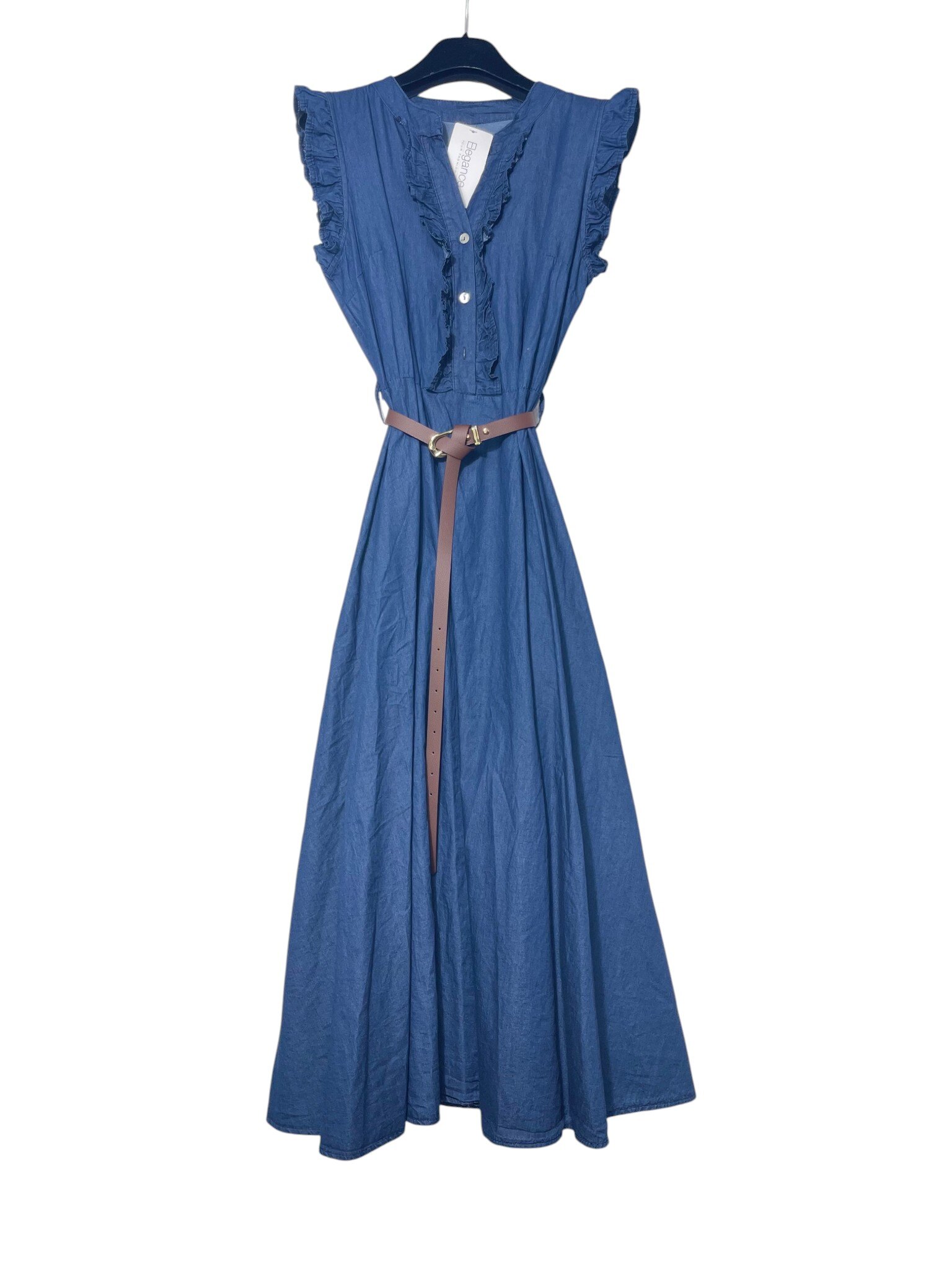 Wholesaler Elegance - Long chambray dress with buttons and ruffles