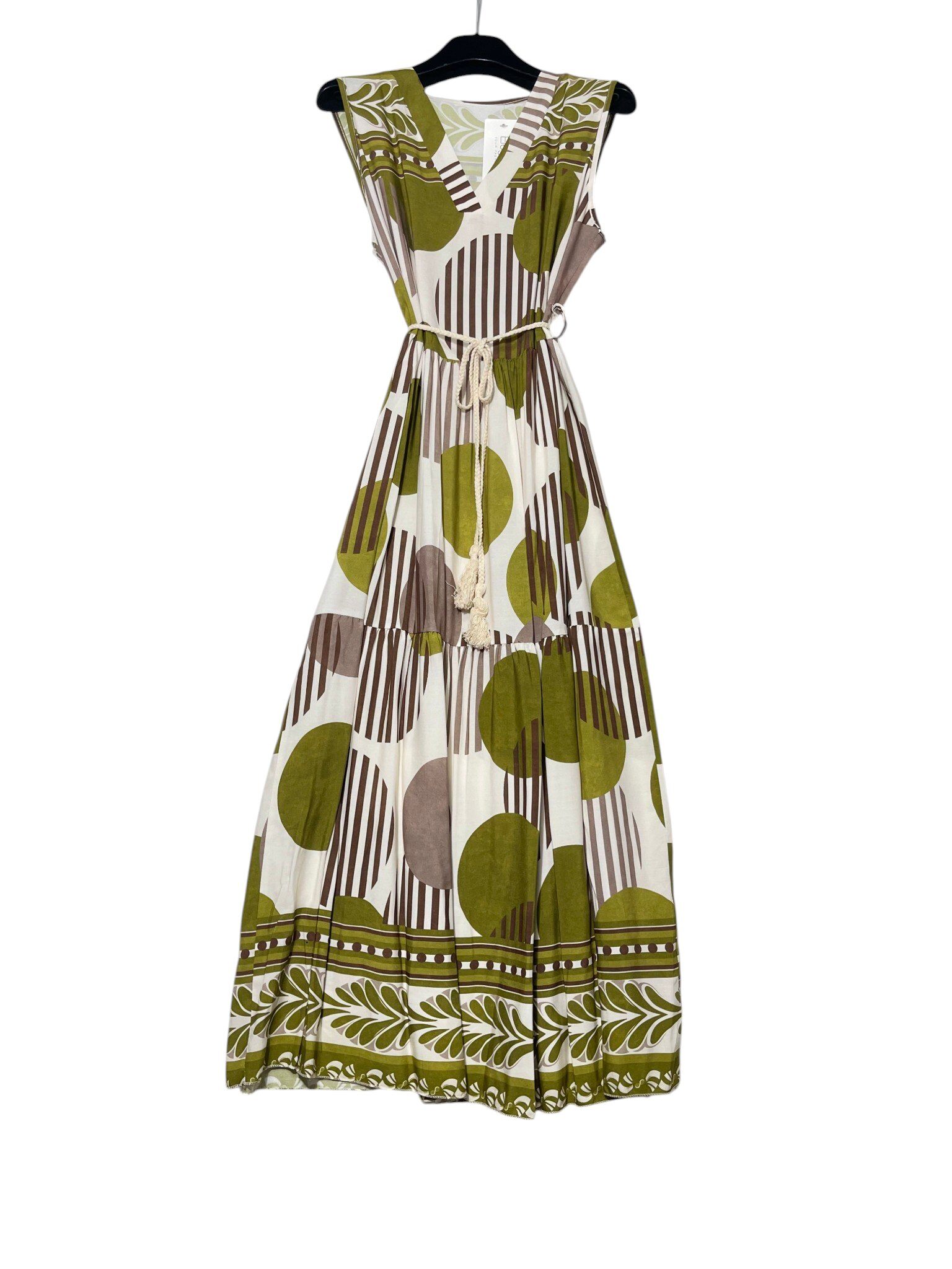 Grossista Elegance - Abito lungo smanicato scollo v con balze