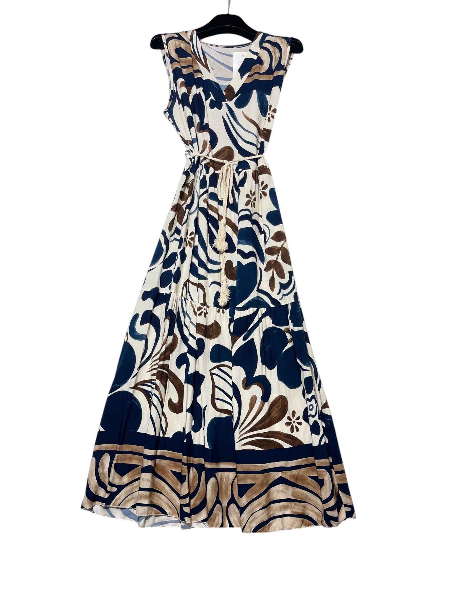 Grossista Elegance - Abito lungo smanicato scollo v con balze