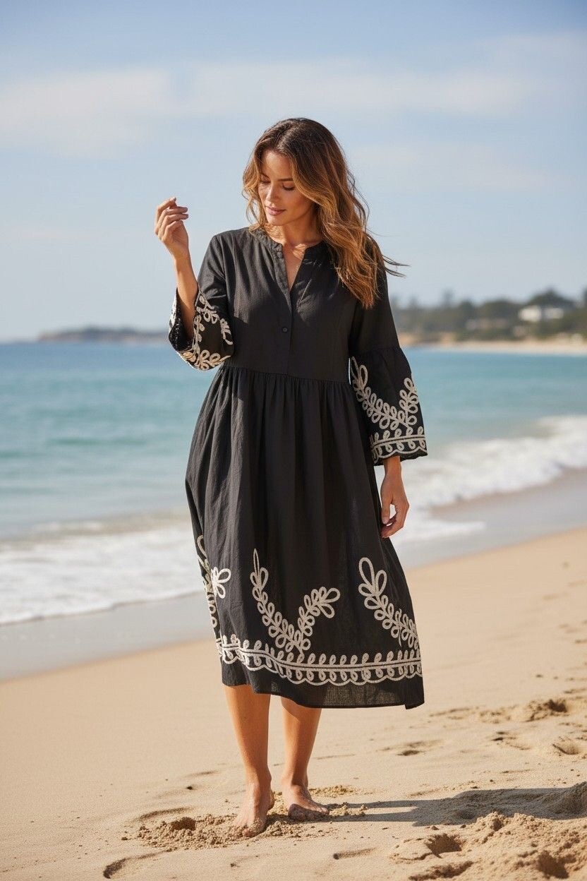 Wholesaler Elegance - Dress with ruffled sleeves, V-neck, and embroidery