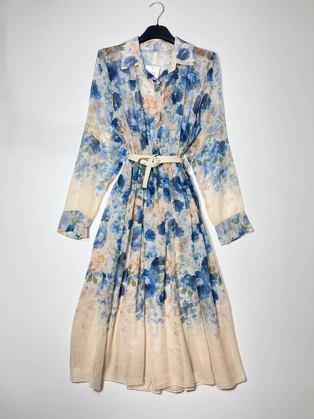 Grossista Elegance - Vestito con elastico in vita e cintura stampa floreale
