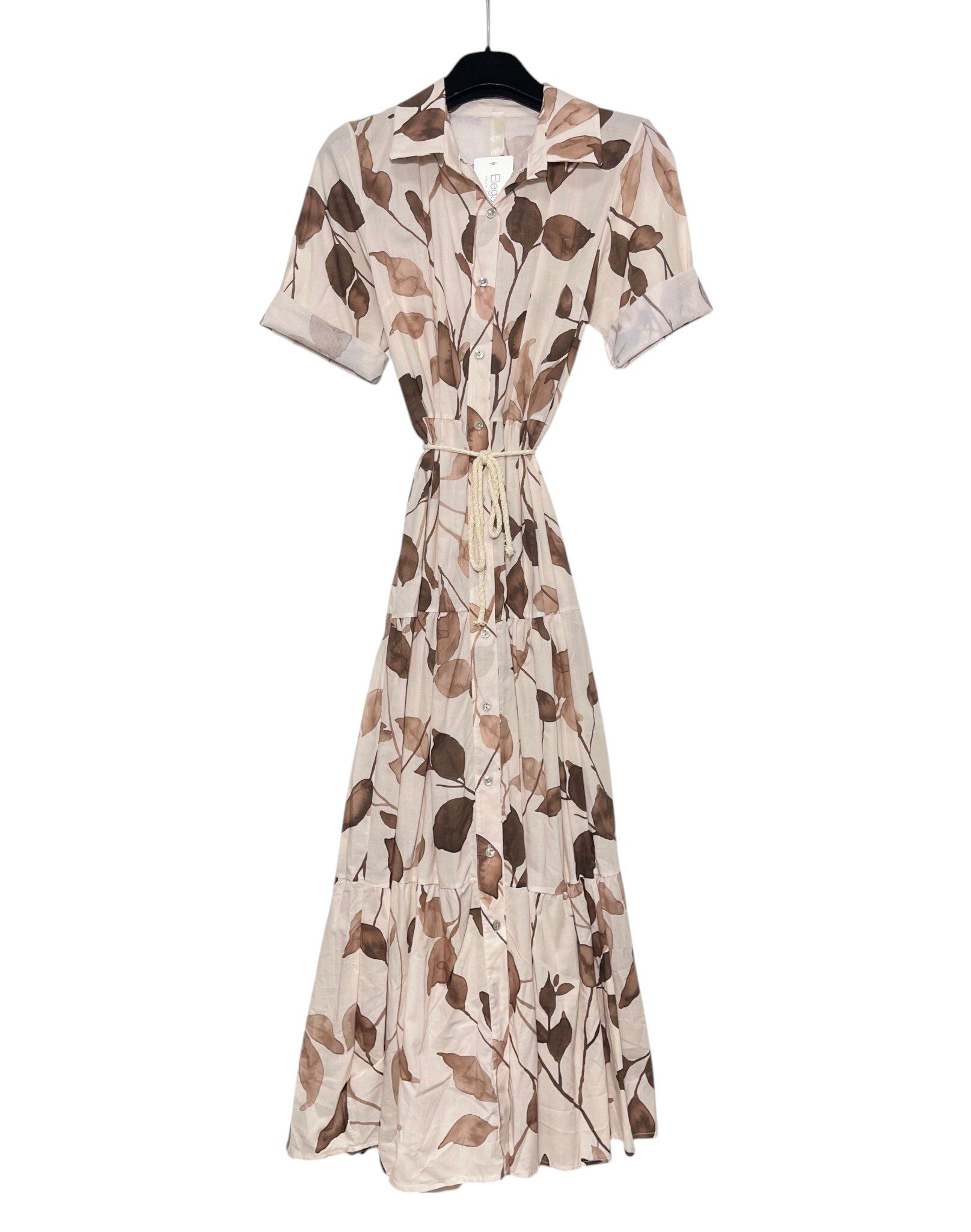 Wholesaler Elegance - Shirt dress with ruffles and belt, leaf print