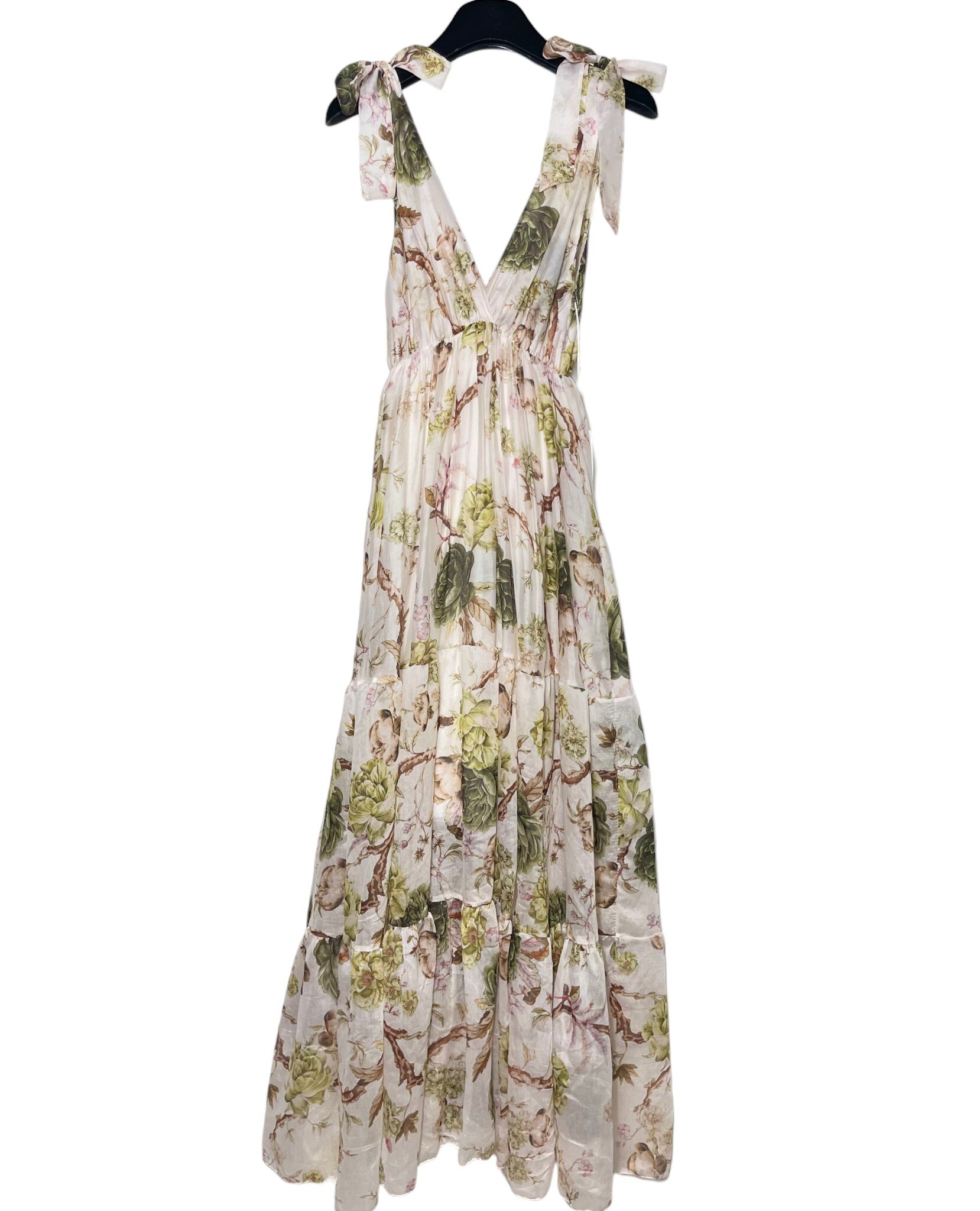 Wholesaler Elegance - Long tiered dress with bow straps floral print, lined inside
