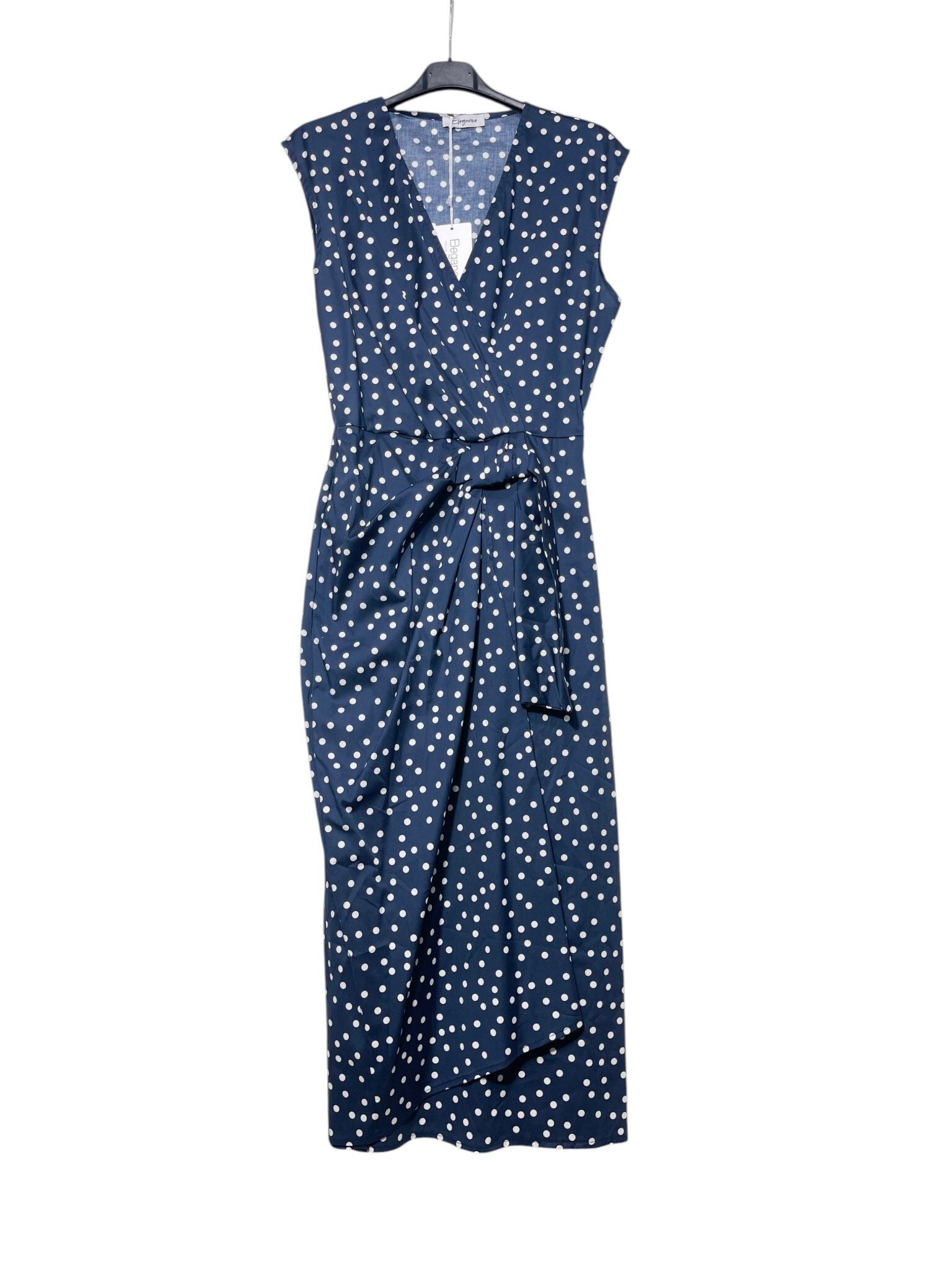 Mayorista Elegance - Vestido largo cruzado con nudo, estampado de lunares