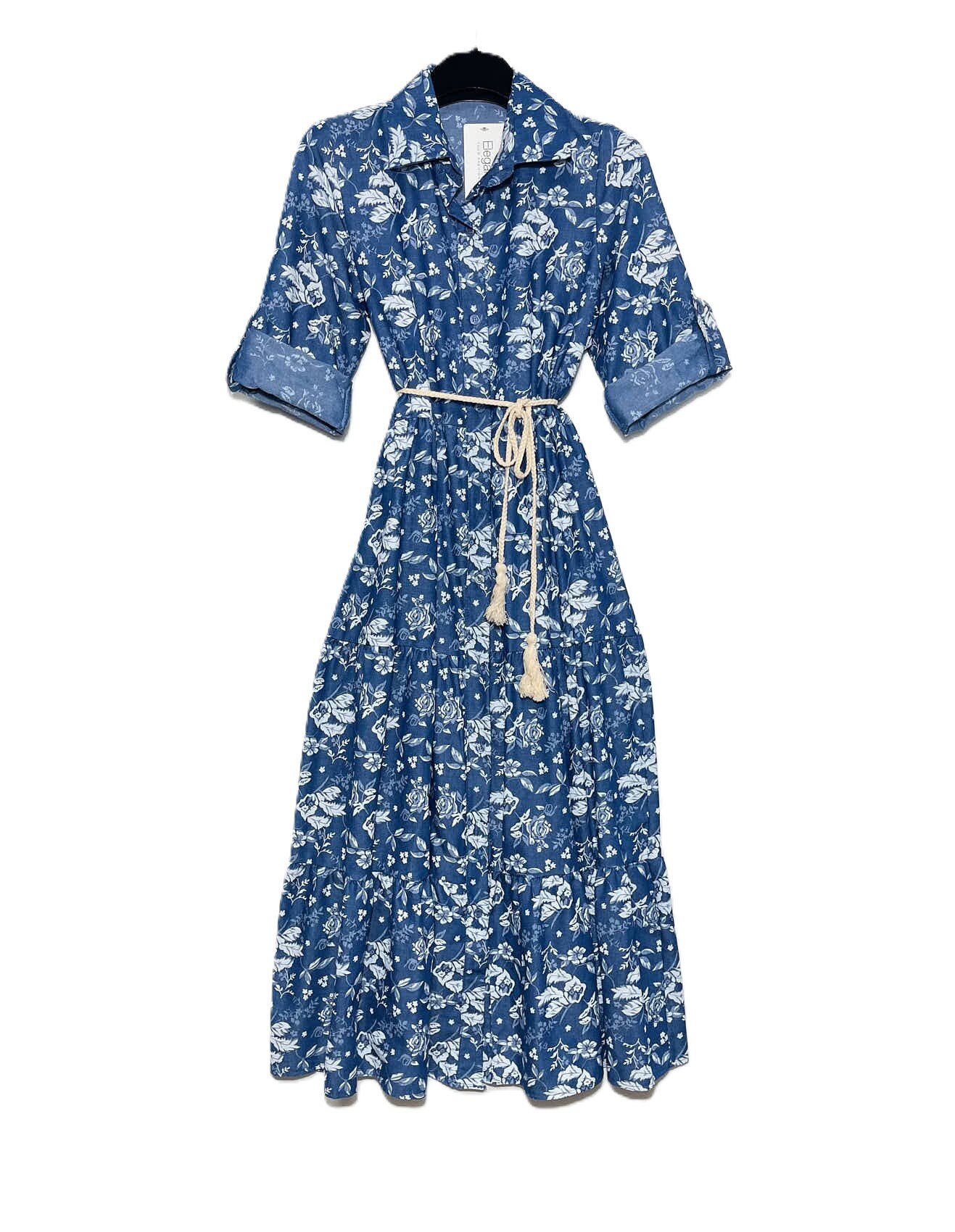 Wholesaler Elegance - Denim shirt dress with flowers