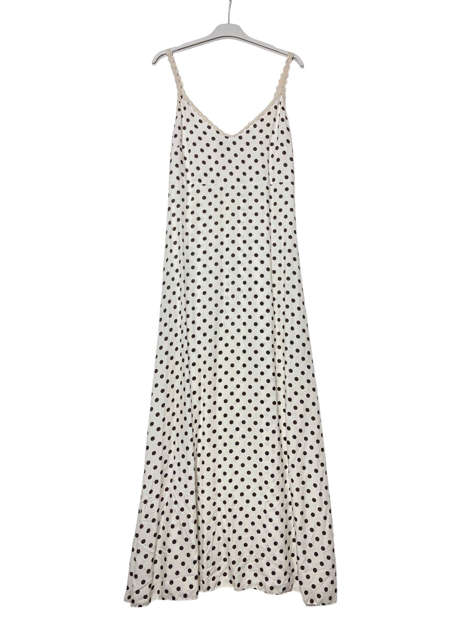 Wholesaler Elegance - Long polka dot spaghetti strap dress, crochet inserts