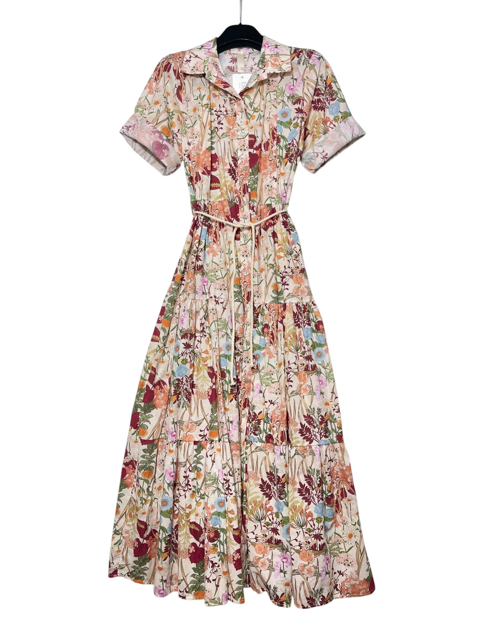 Mayorista Elegance - Vestido camisero con volantes y cinturón, estampado floral