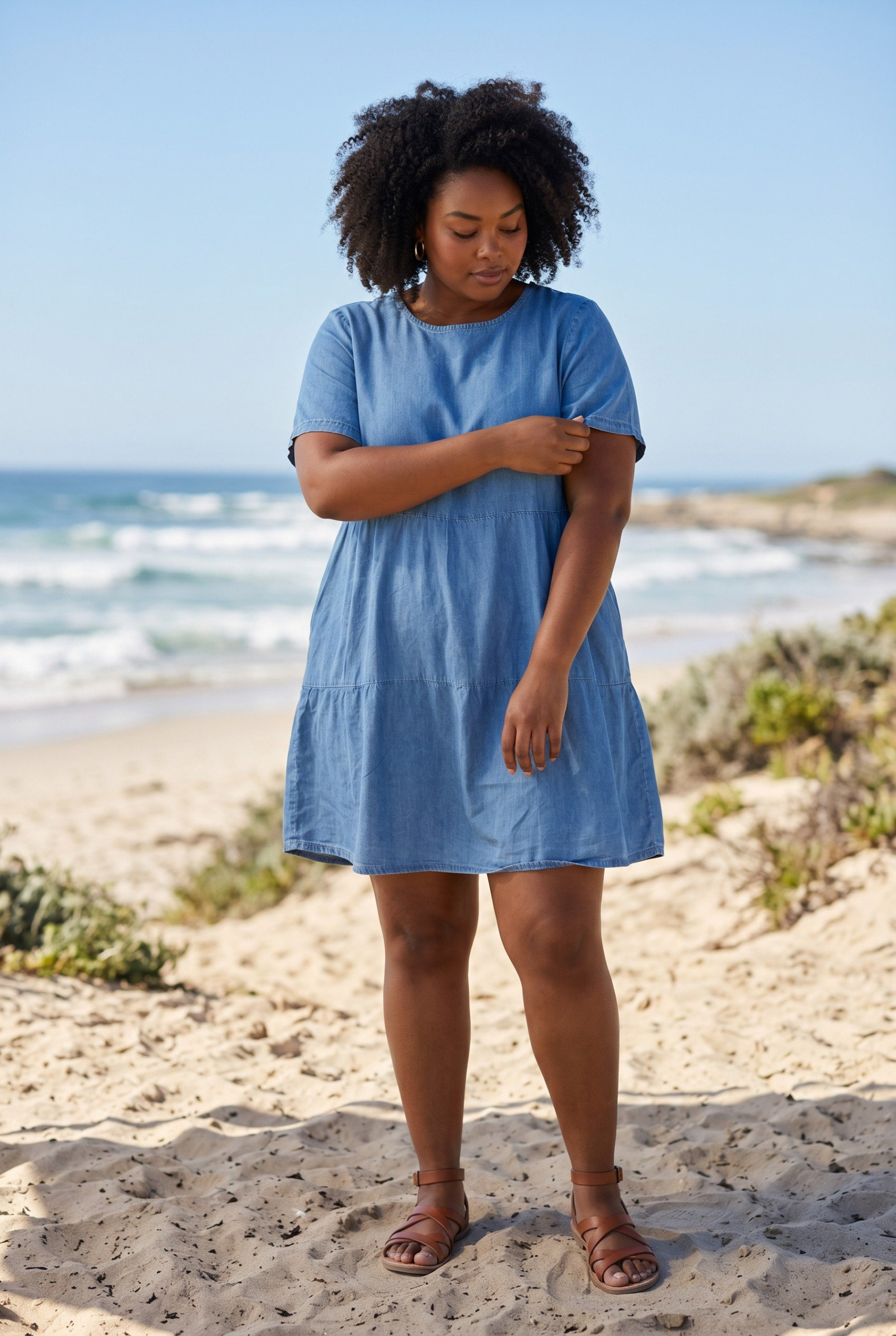 Wholesaler Elegance - Plus size chambray dress with side pockets