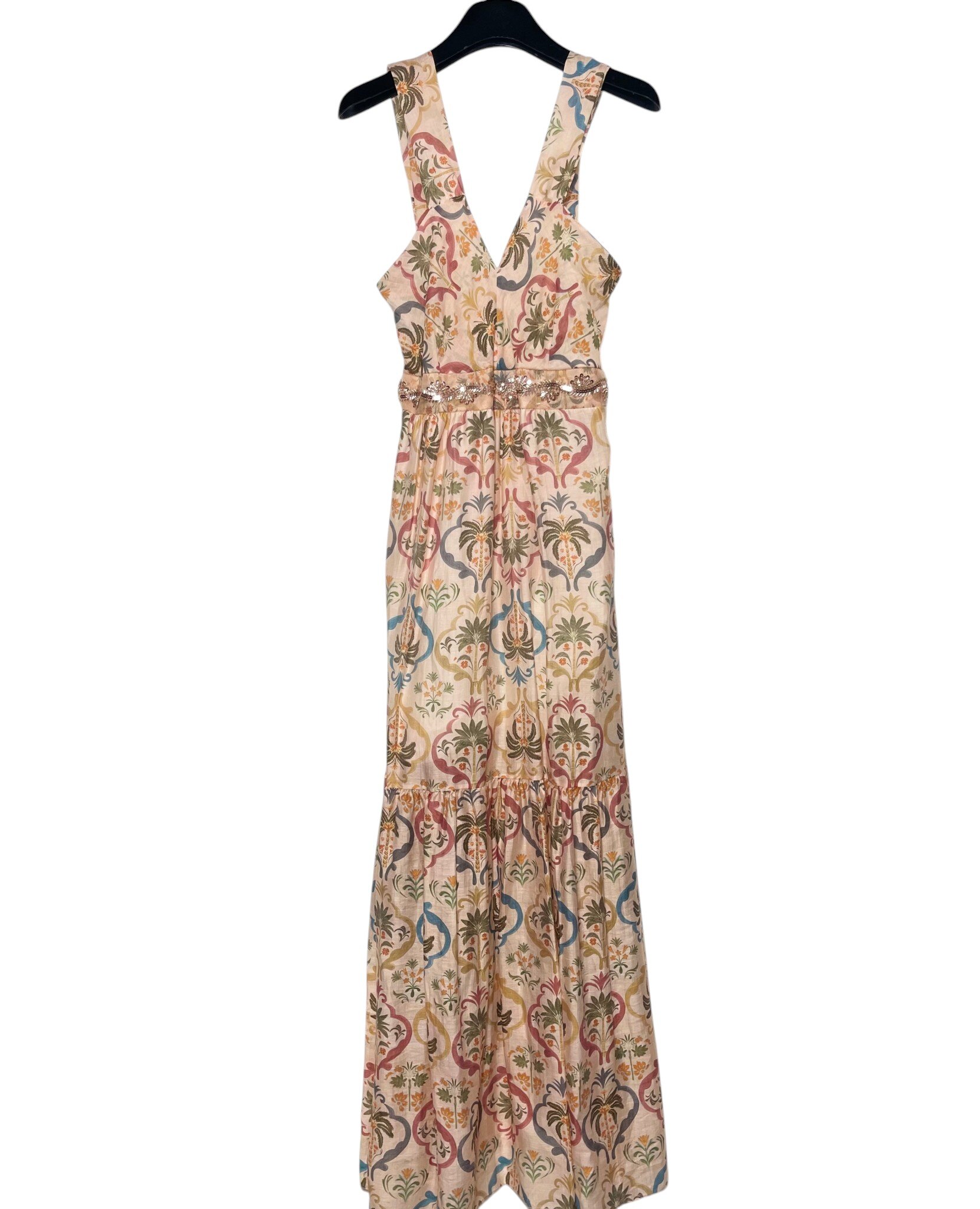 Wholesaler Elegance - Long linen-blend dress with sequin embroidery at the waist, elasticated at the back