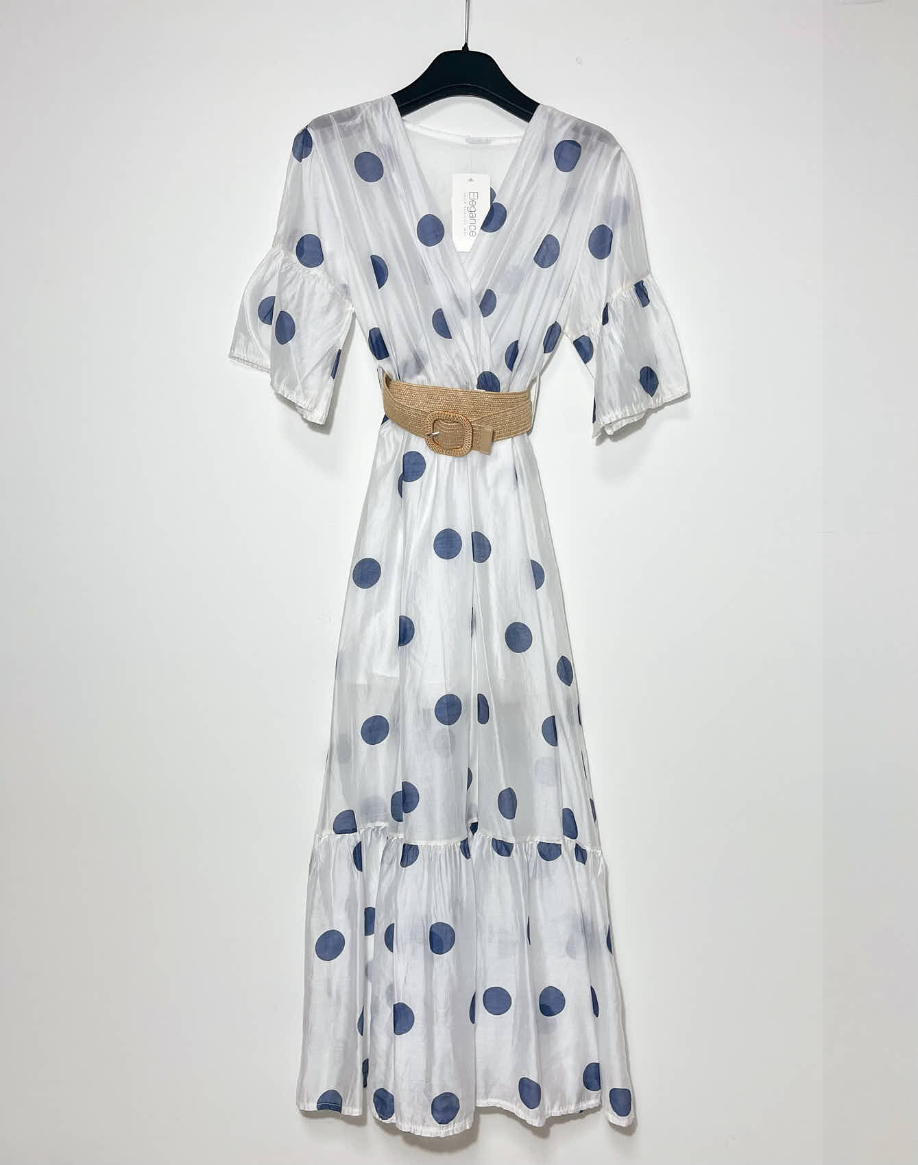 Grossista Elegance - Abito Smanicato Scollo V in Tencel con Pois