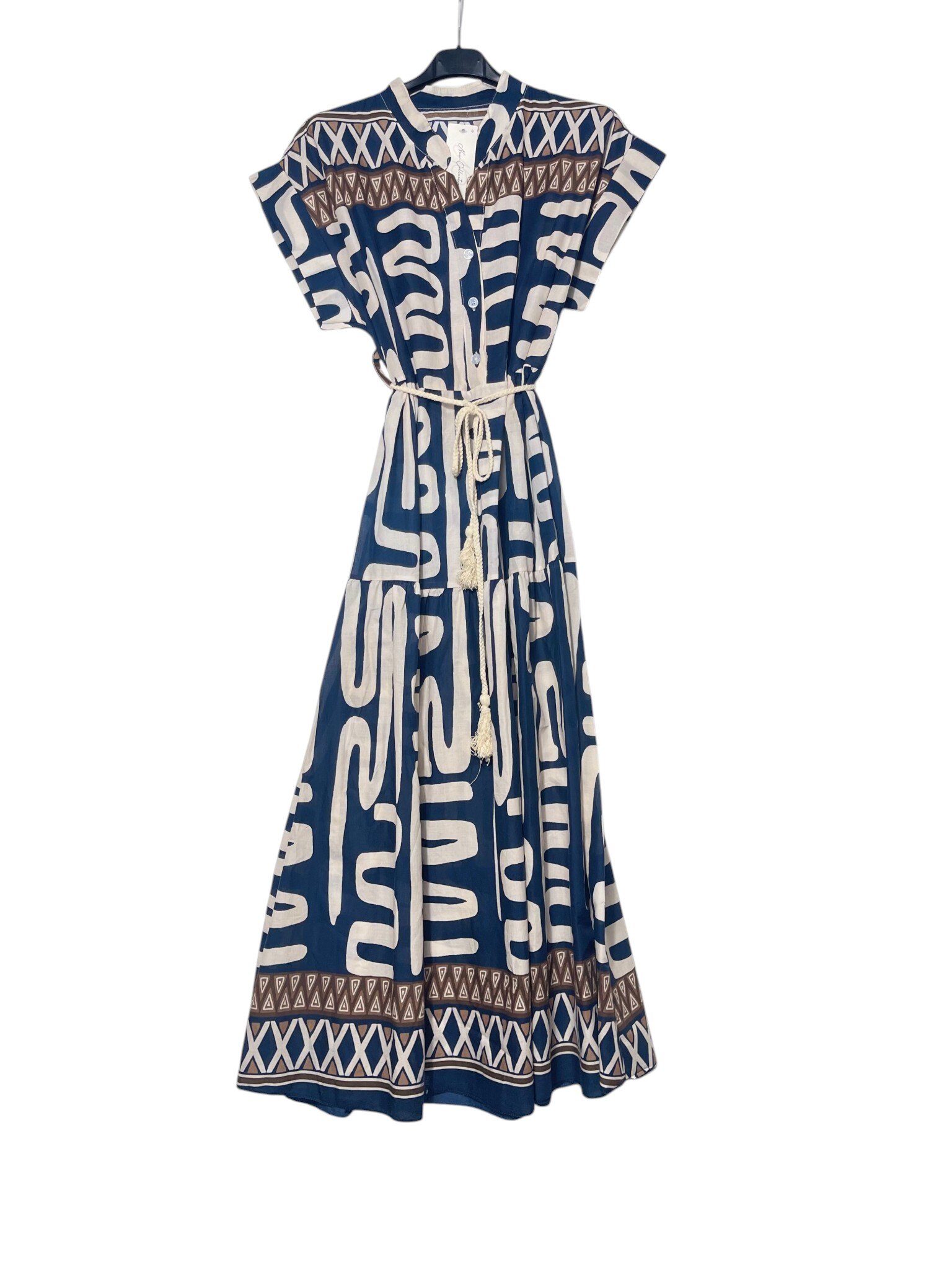 Mayorista Elegance - Vestido camisero sin mangas con volantes y estampado geométrico