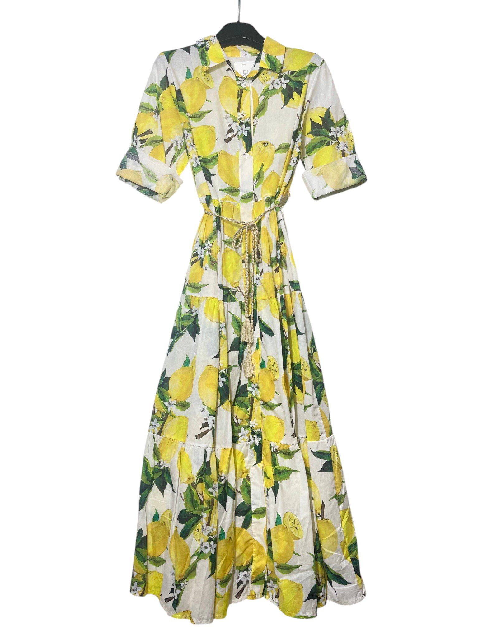 Wholesaler Elegance - Long tiered shirt dress with lemon print