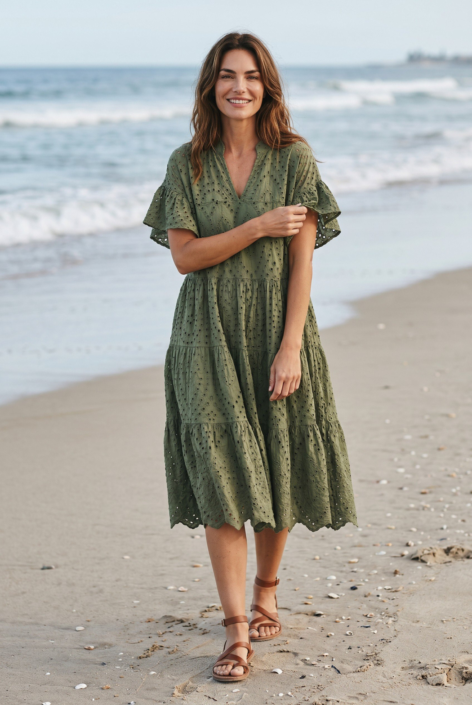 Wholesaler Elegance - Eyelet dress with ruffled sleeves, lined inside