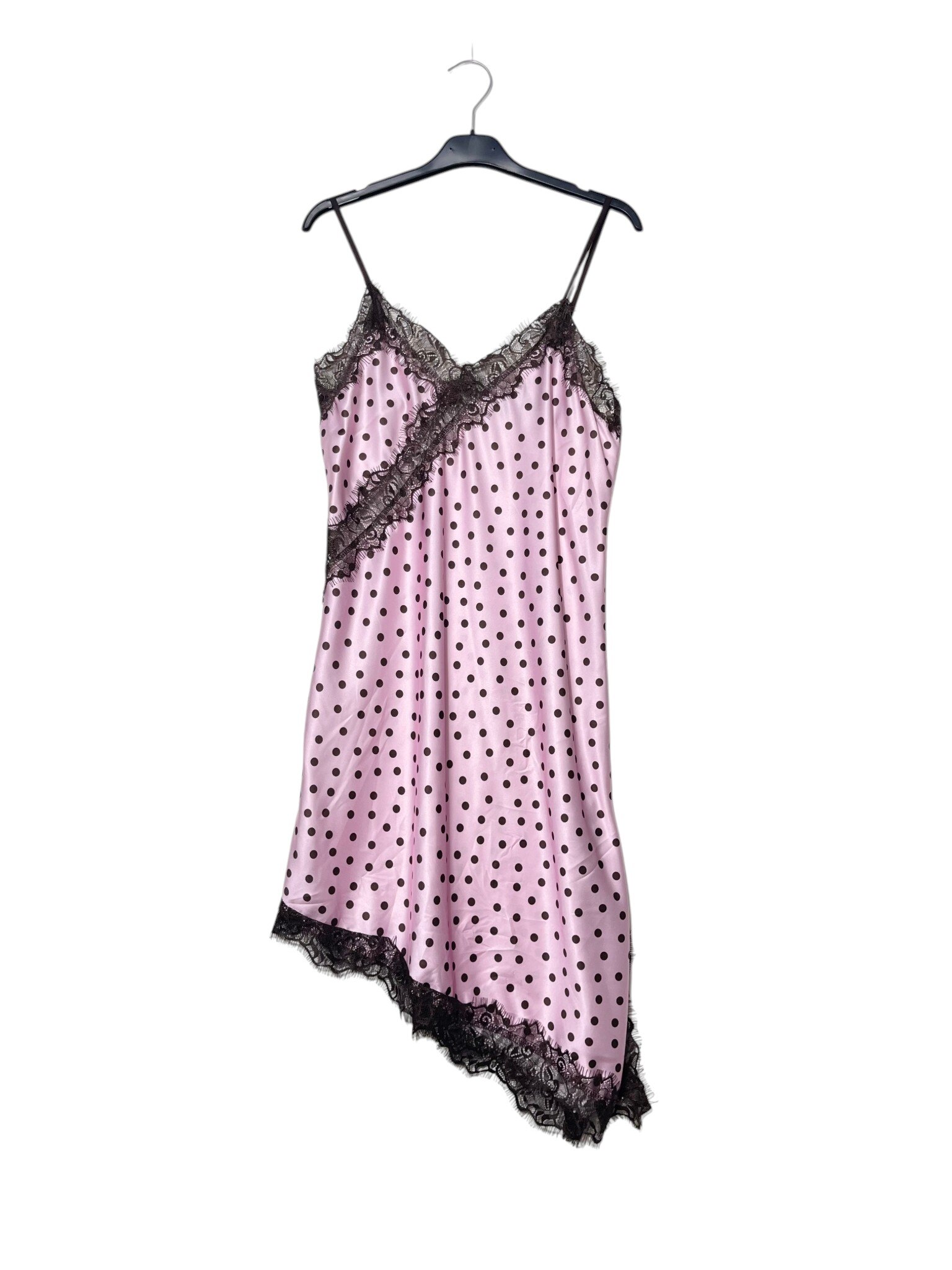 Mayorista Elegance - Vestido asimétrico de lunares con encaje y tirantes ajustables