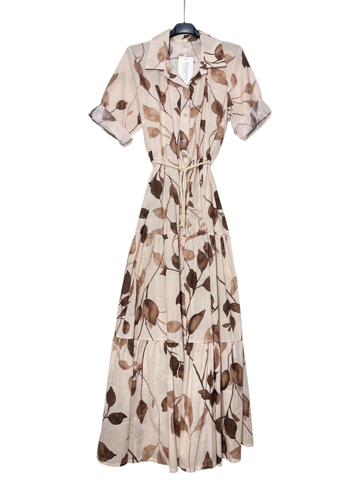 Mayorista Elegance - Vestido camisero con volantes y cinturón, estampado floral