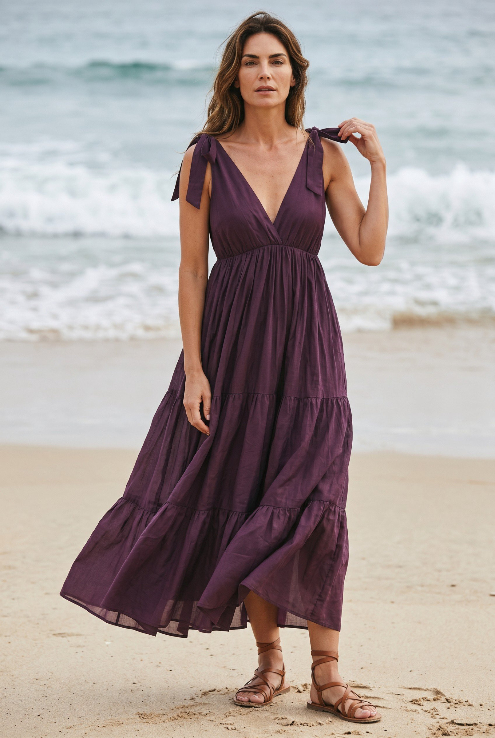 Mayorista Elegance - Vestido largo con volantes y tirantes de lazo