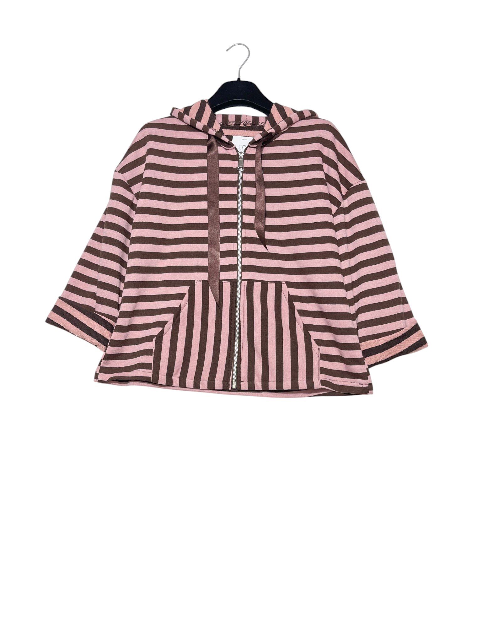 Grossiste Elegance - Pull à rayures avec zip et capuche