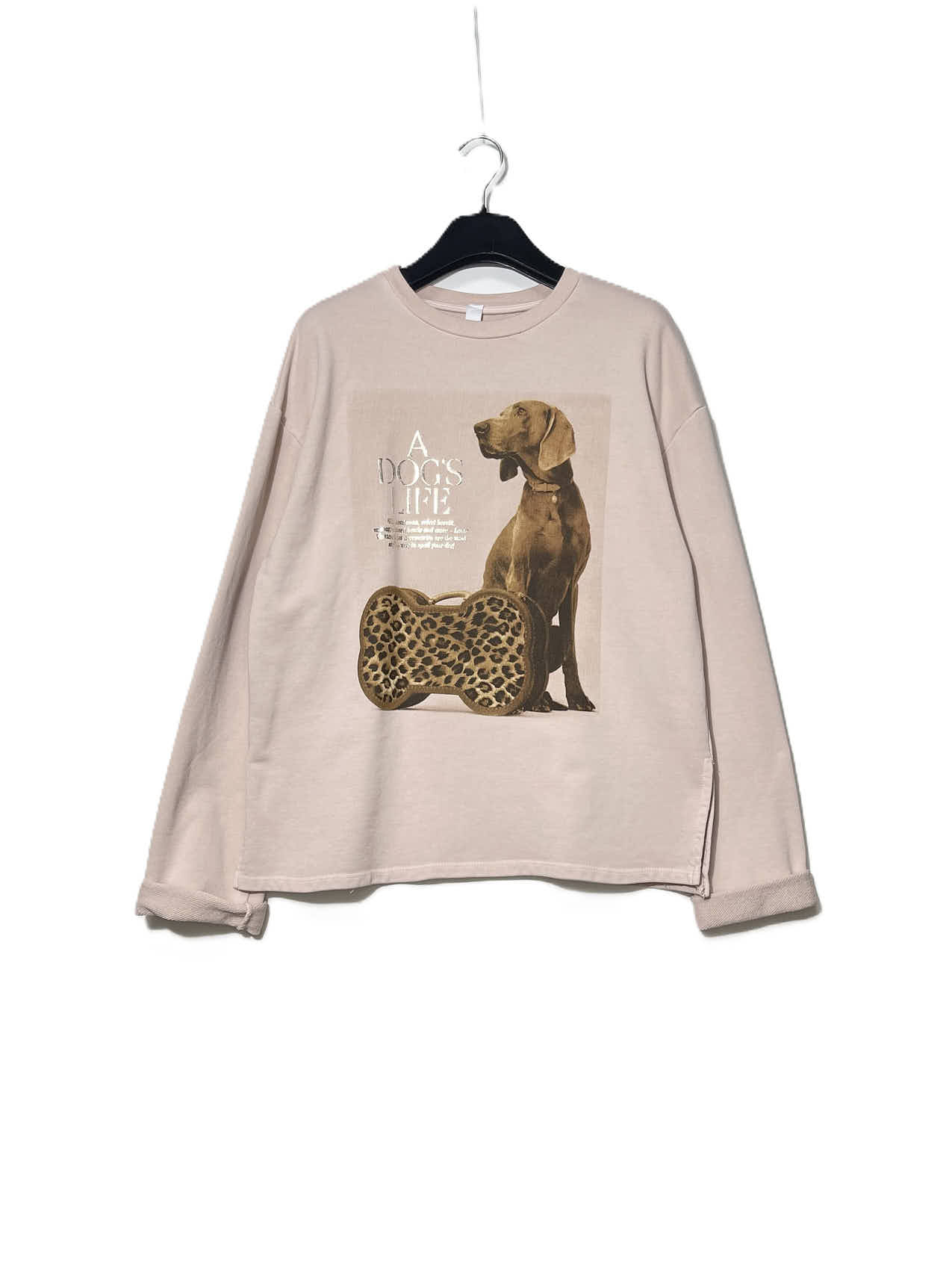 Grossiste Elegance - Sweat-shirt en pur coton oversize avec fentes latérales et imprimé chien