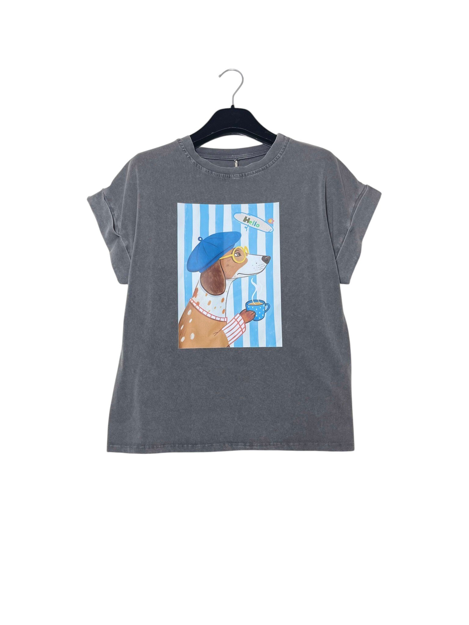 Wholesaler Elegance - Stone wash T-shirt with dog design
