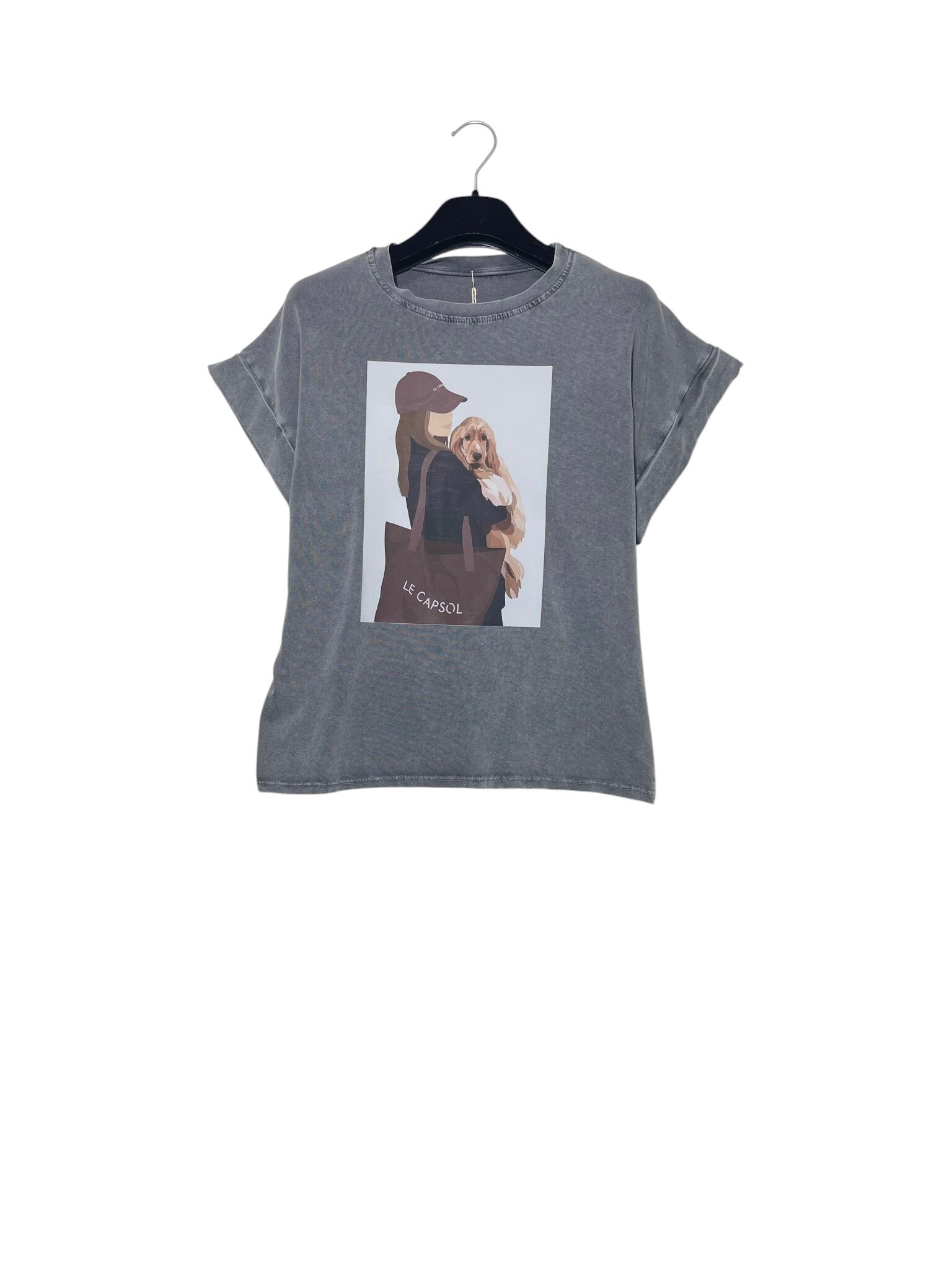 Wholesaler Elegance - Stone wash T-shirt with woman and dog
